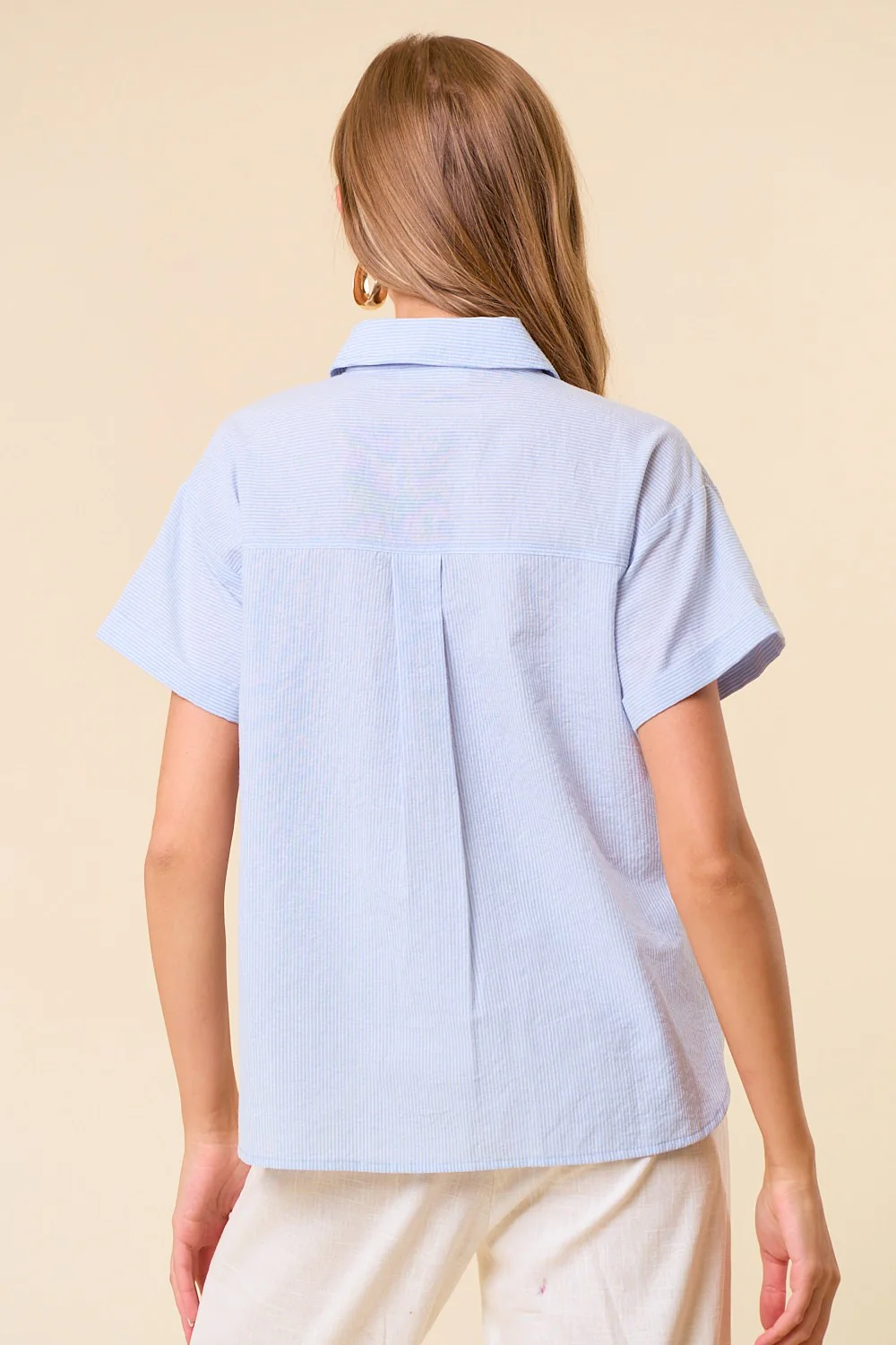 Blue Pin Stripe Short Sleeve Utility Button-Down - Image 3