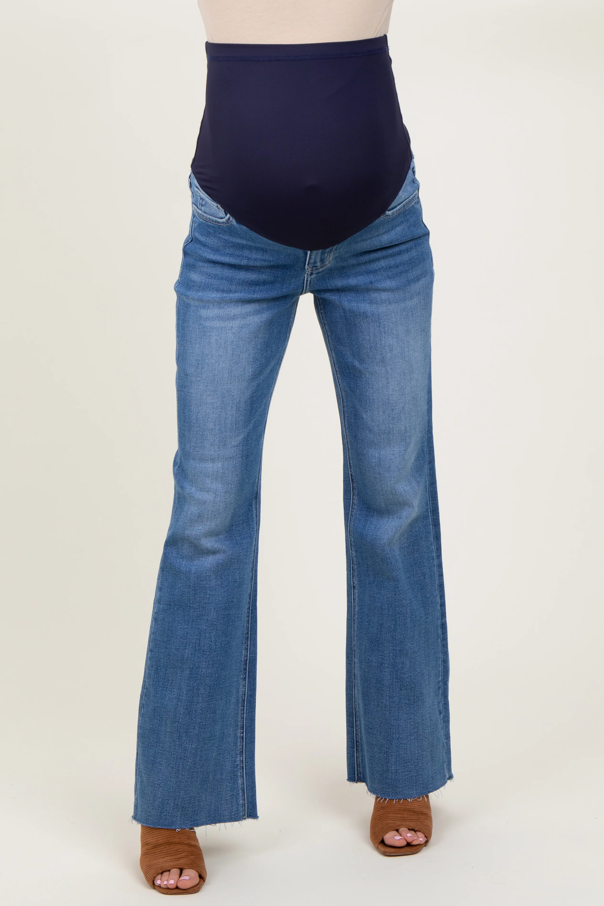 Blue Raw Cut Hem Flare Leg Maternity Jeans - Image 3