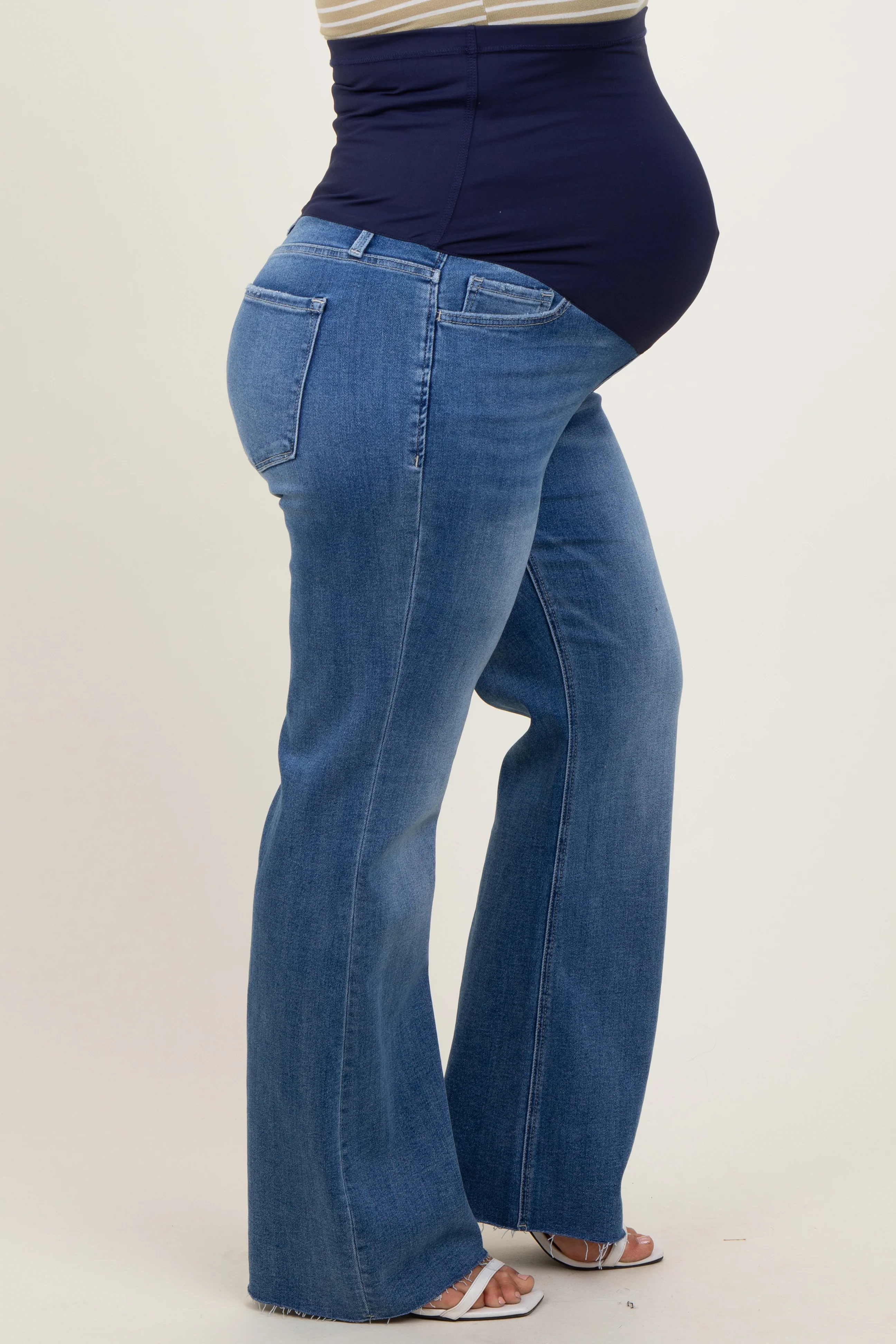 Blue Raw Cut Hem Flare Leg Maternity Leg Jeans - Image 4