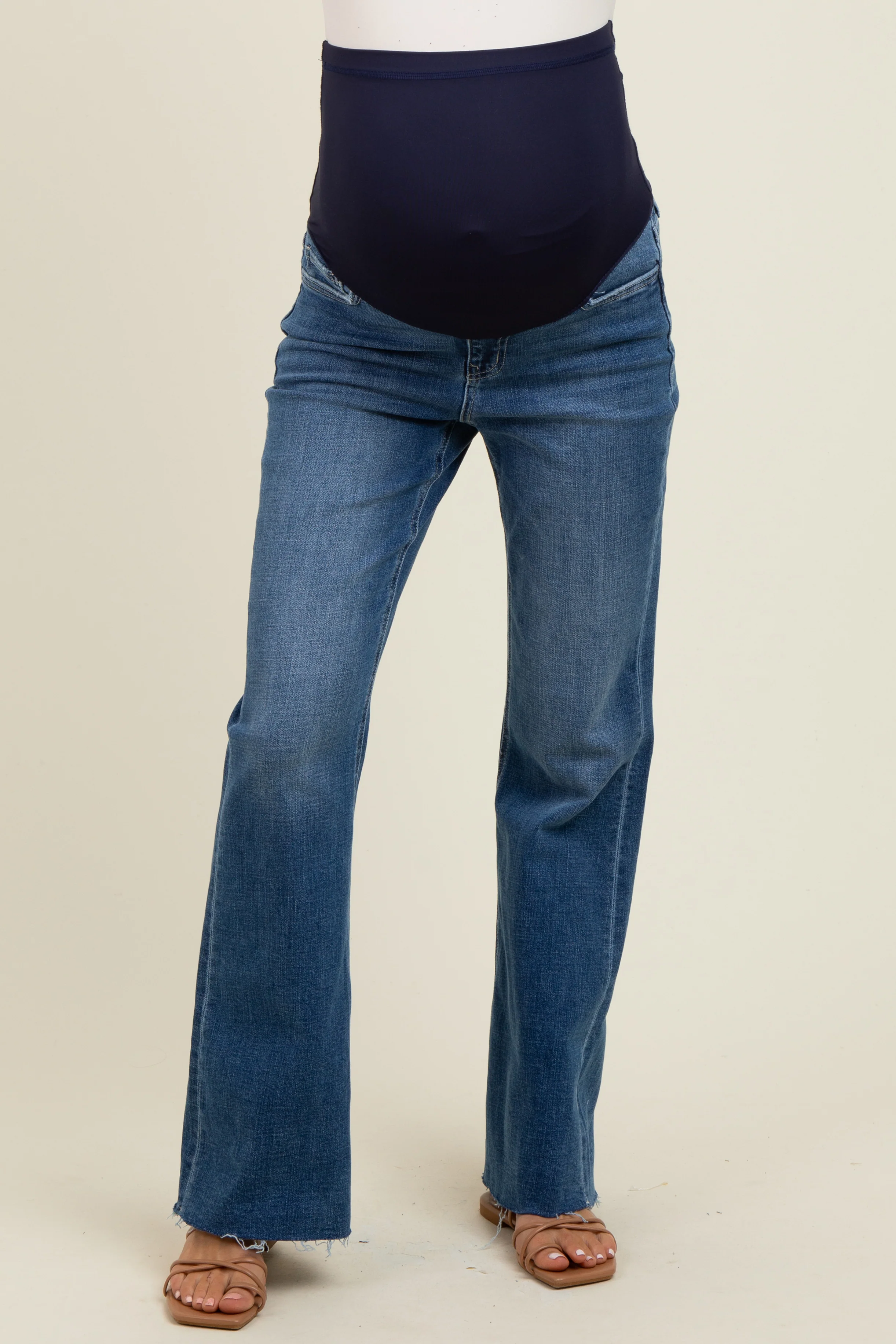 Blue Raw Hem Maternity Flare Leg Jeans - Image 2