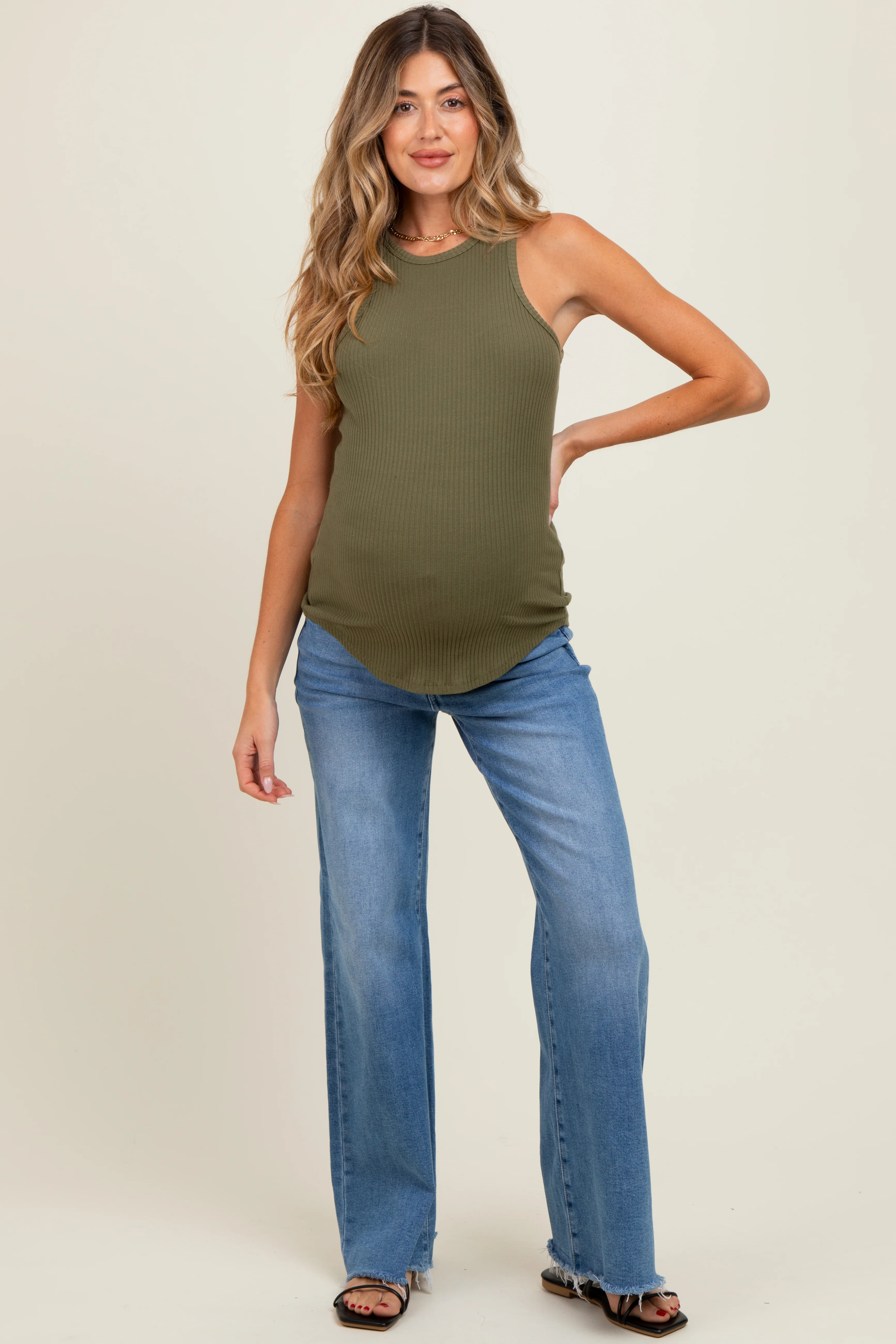 Blue Raw Hem Super Wide Leg Maternity Jeans - Image 2