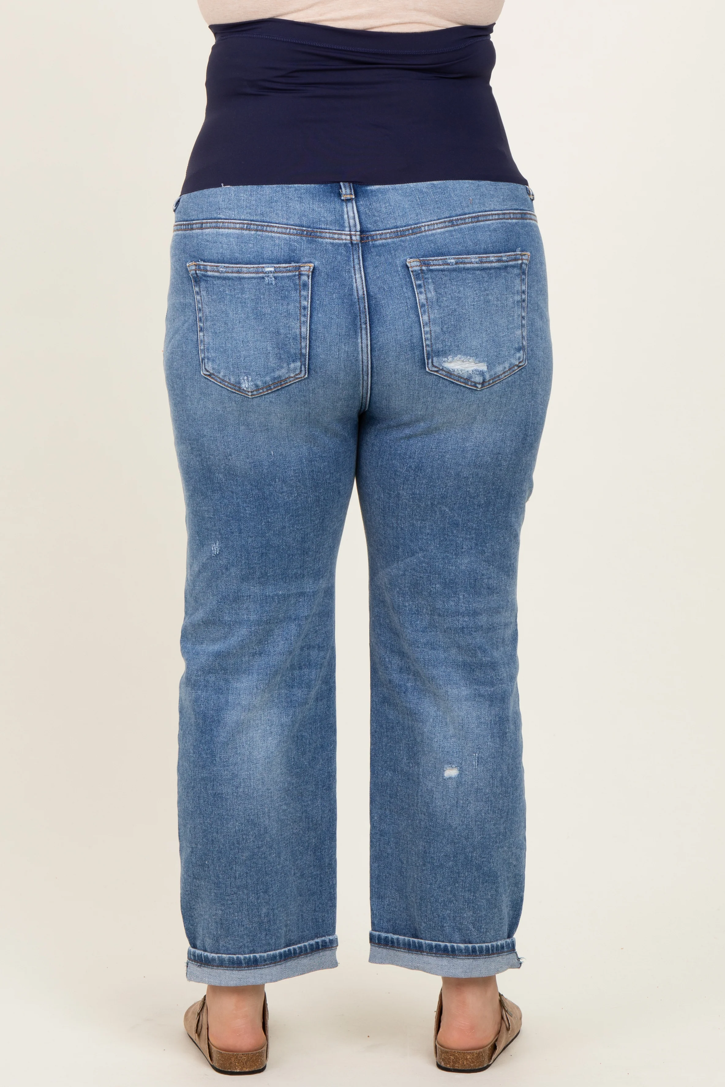 Blue Relaxed Cuffed Maternity Plus Ankle Straight Leg Jeans - Image 4