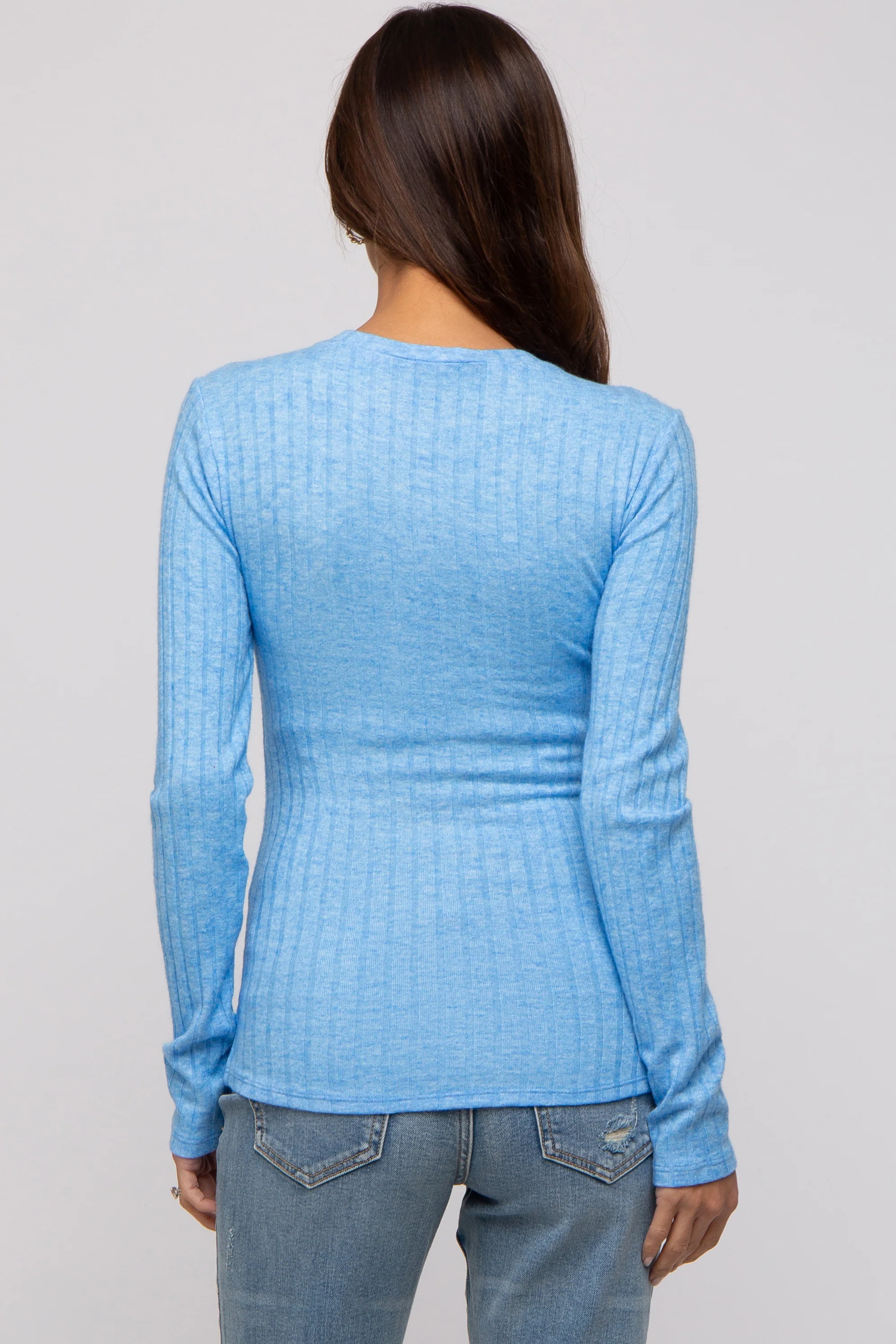Blue Ribbed Long Sleeve Maternity Top - Image 3