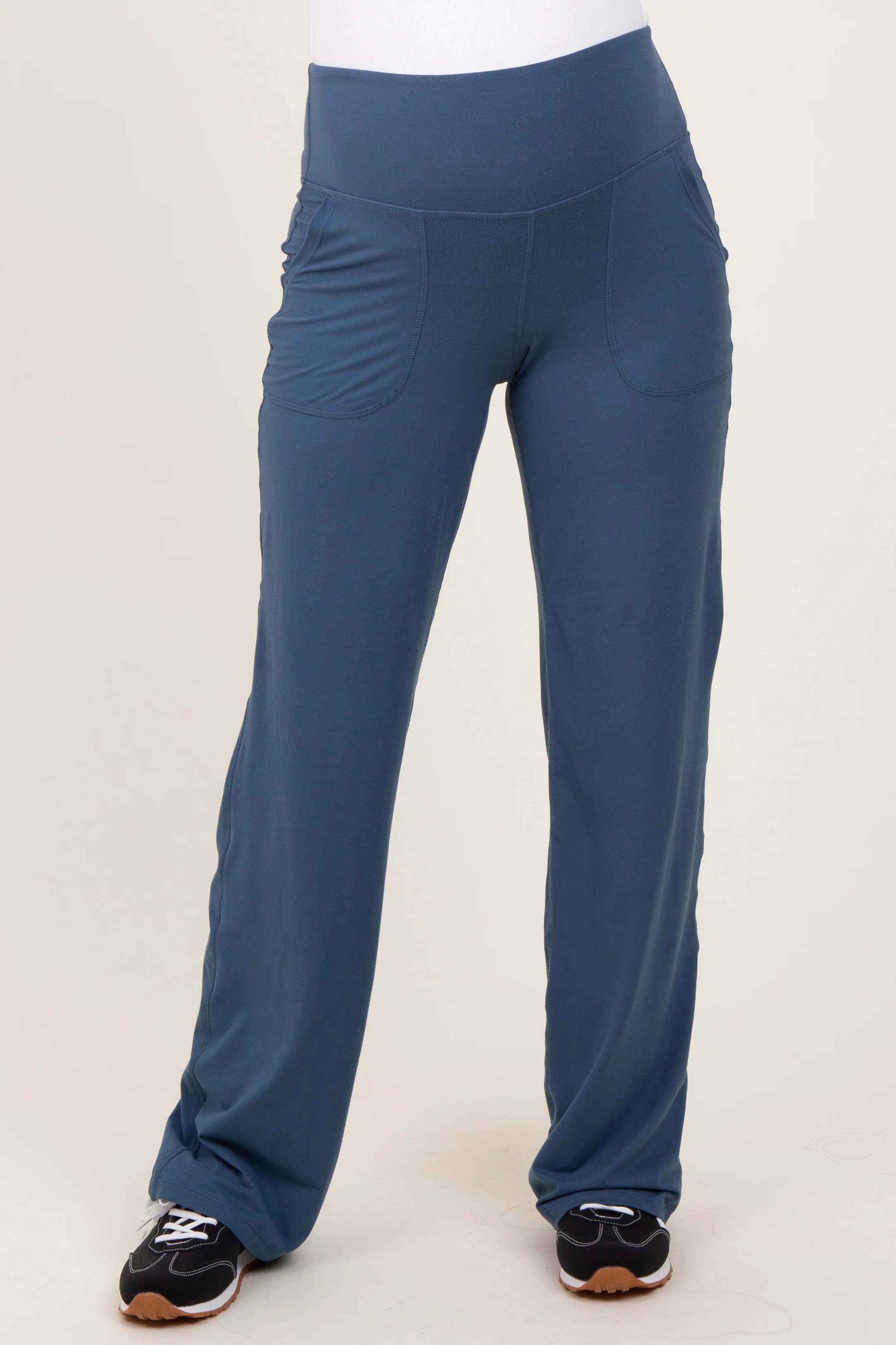 Blue Straight Leg Yoga Maternity Pants - Image 3
