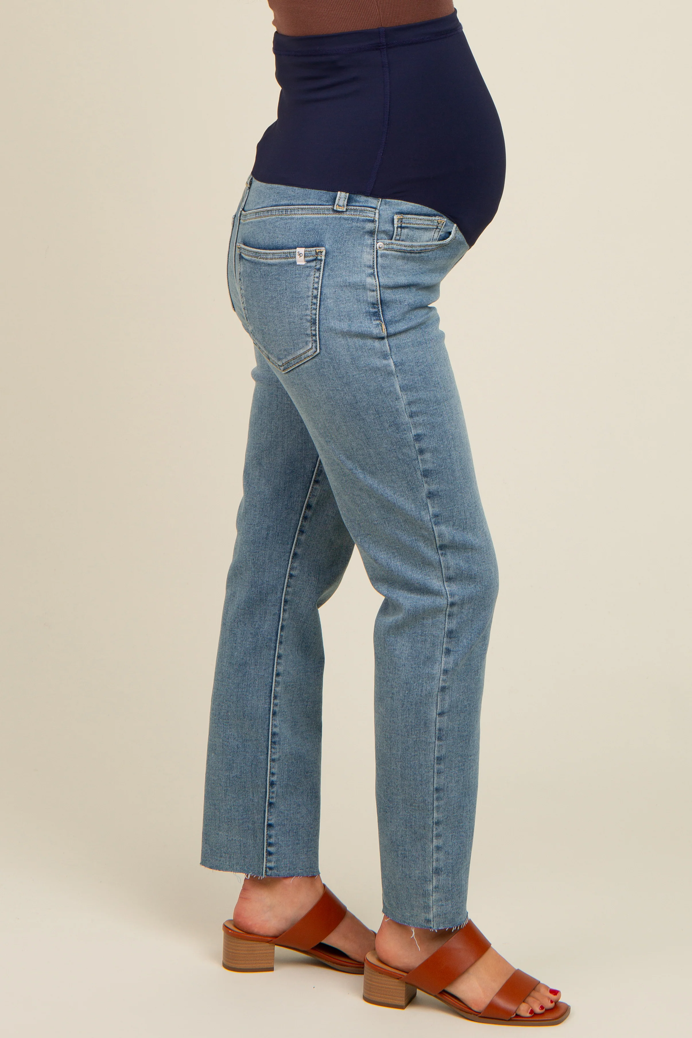 Blue Straight Raw Cut Maternity Jeans - Image 3