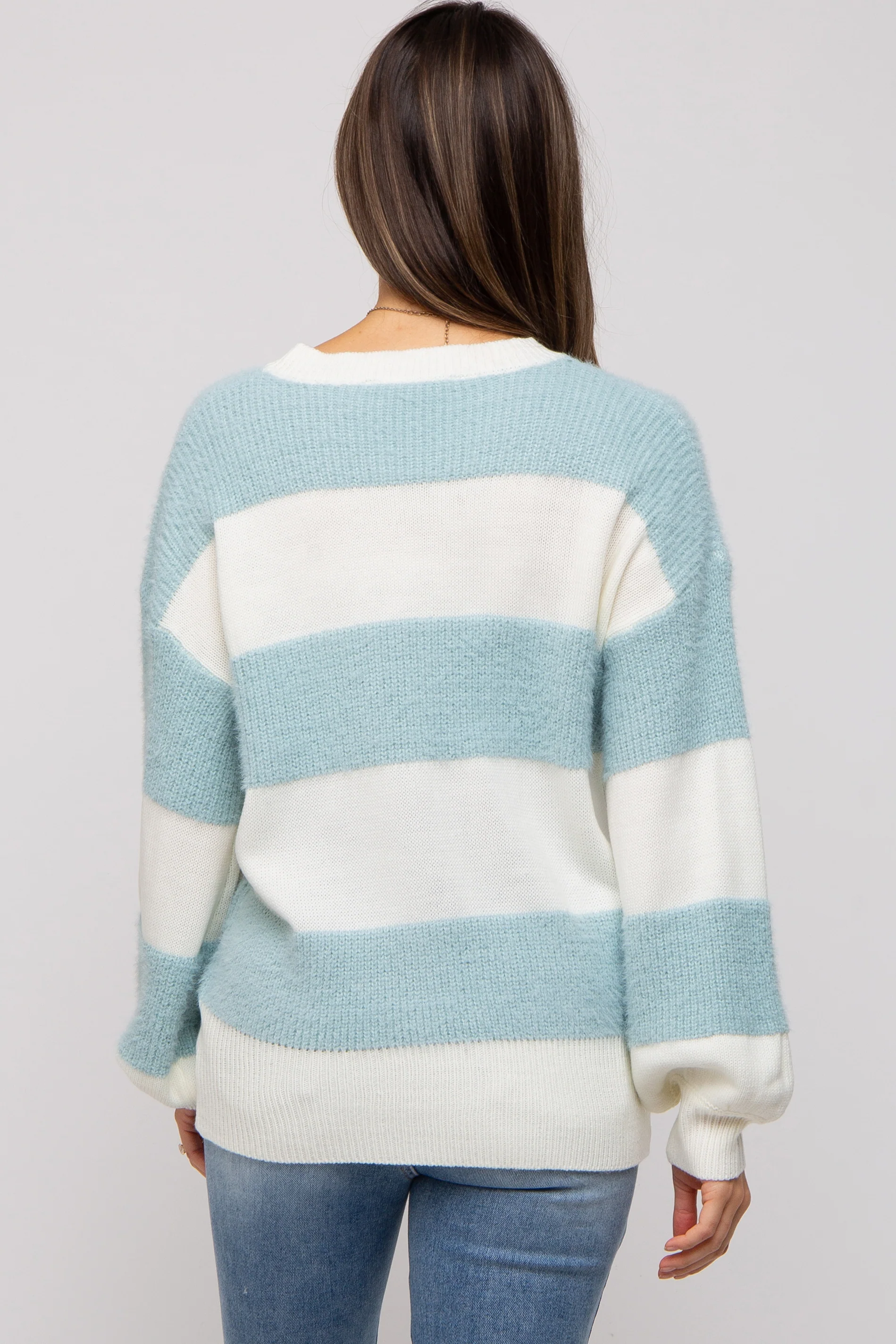Blue Striped Brushed Maternity Sweater - Image 4