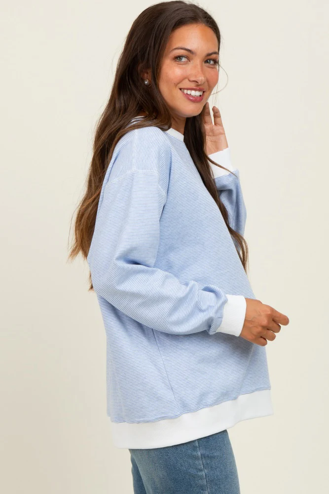 Blue Striped Maternity Pullover Top - Image 3