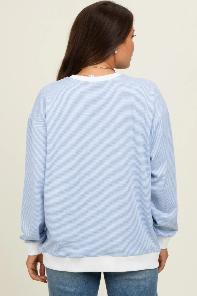 Blue Striped Maternity Pullover Top - Image 4
