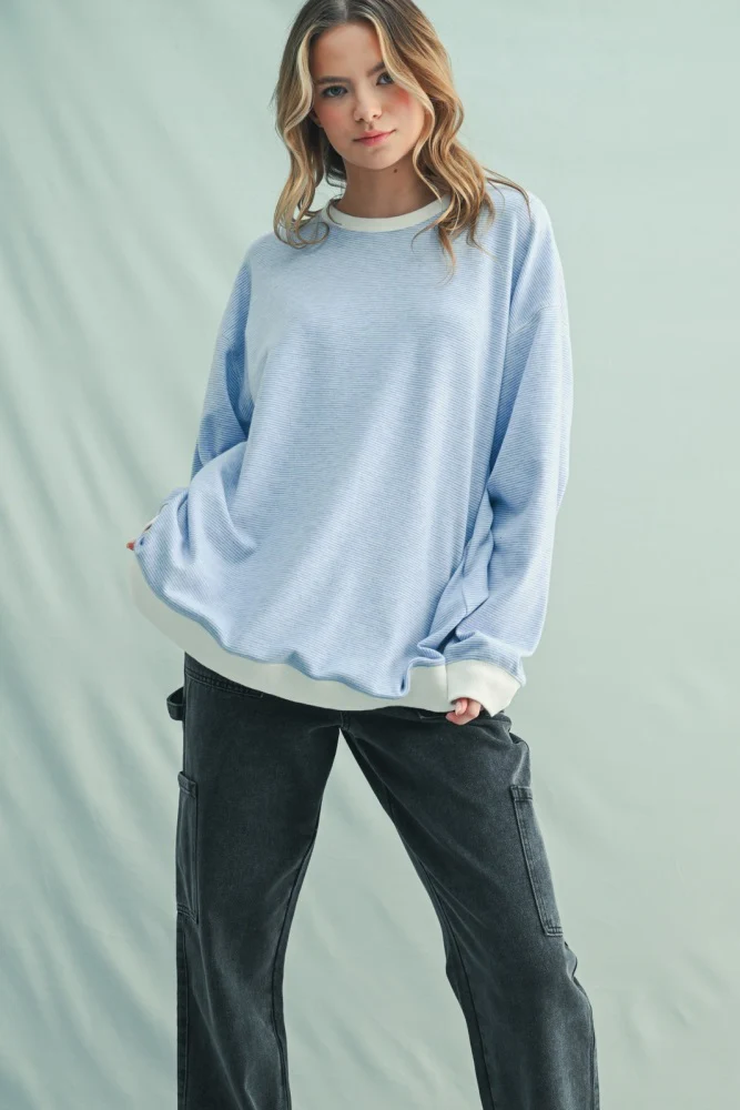 Blue Striped Maternity Pullover Top - Image 5