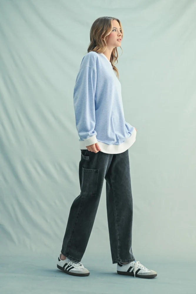 Blue Striped Pullover Top - Image 3