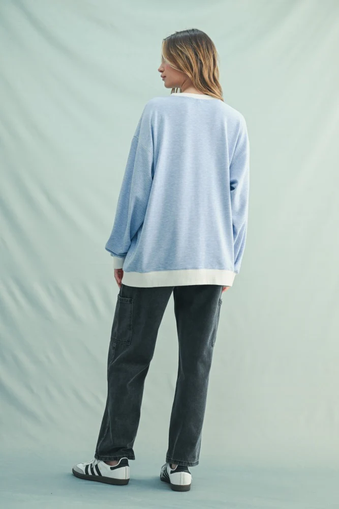 Blue Striped Pullover Top - Image 4