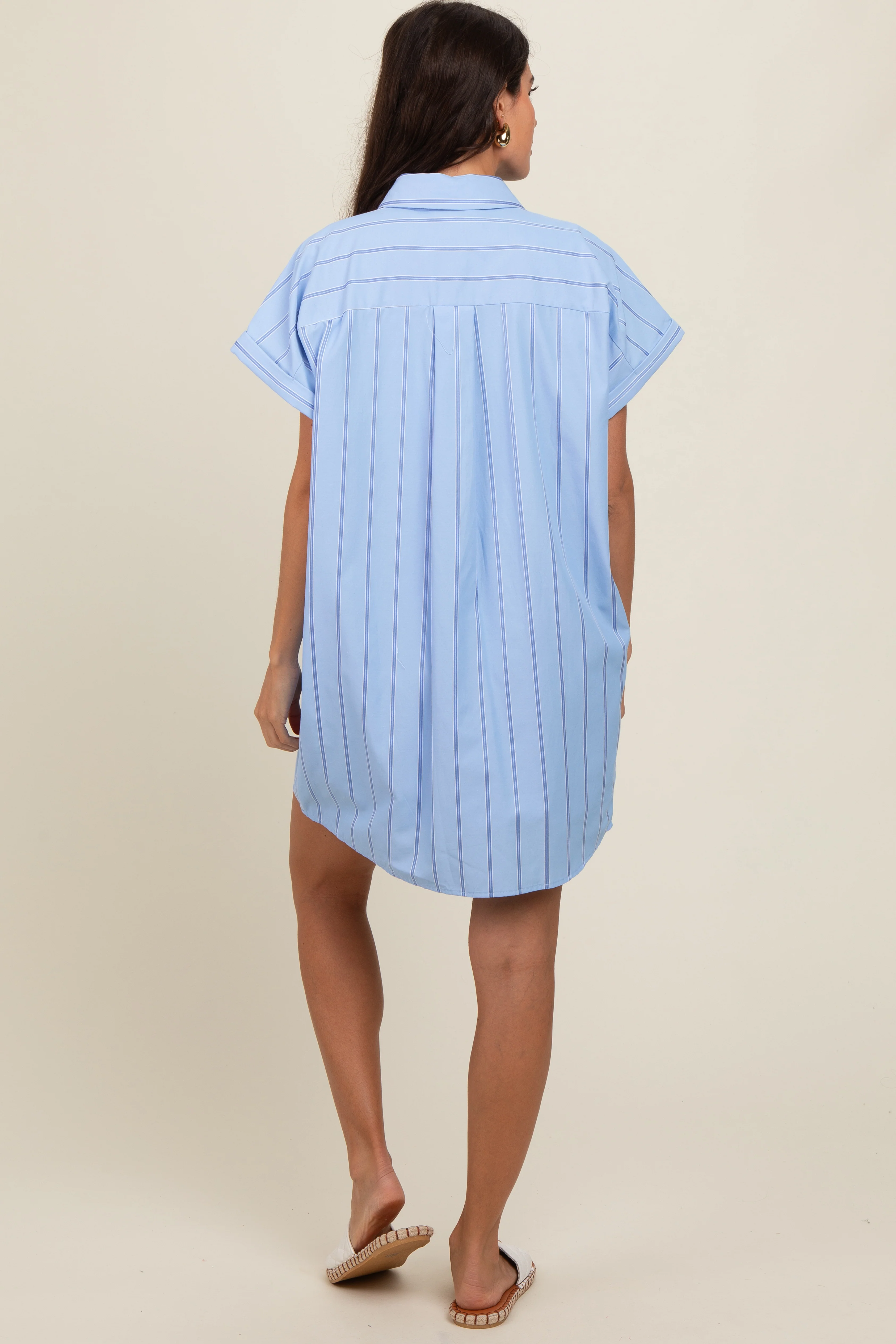 Blue Striped Shirt Mini Dress - Image 4