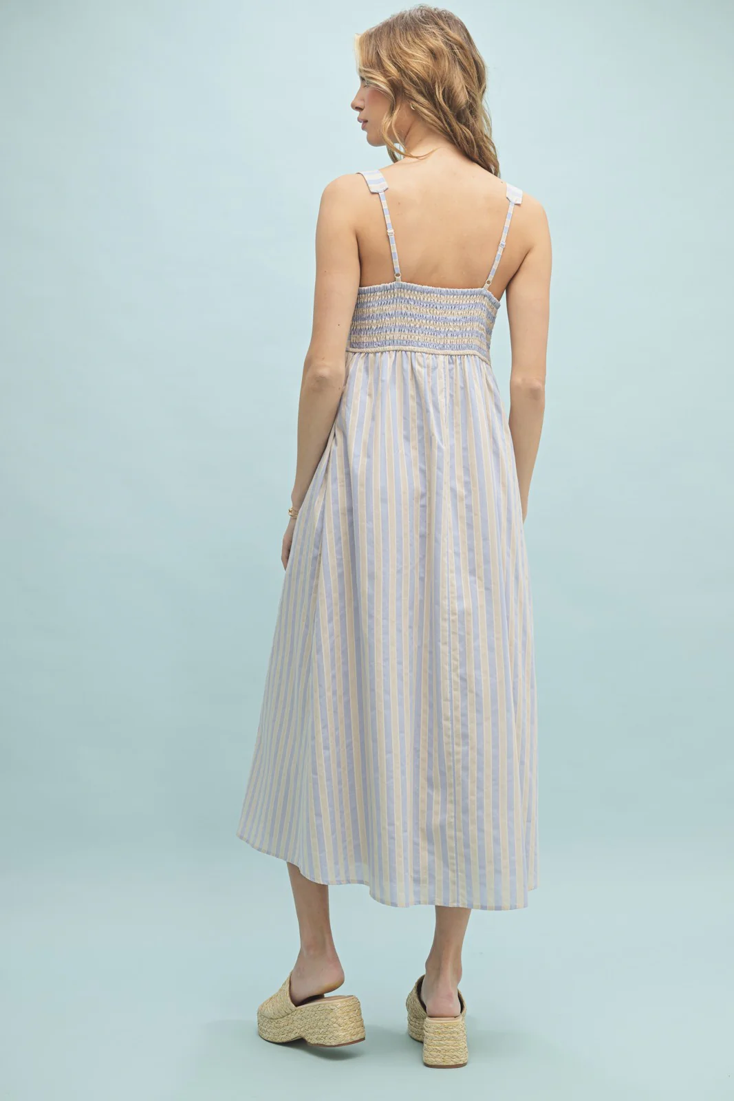 Blue Striped Sleeveless Midi Dress - Image 4