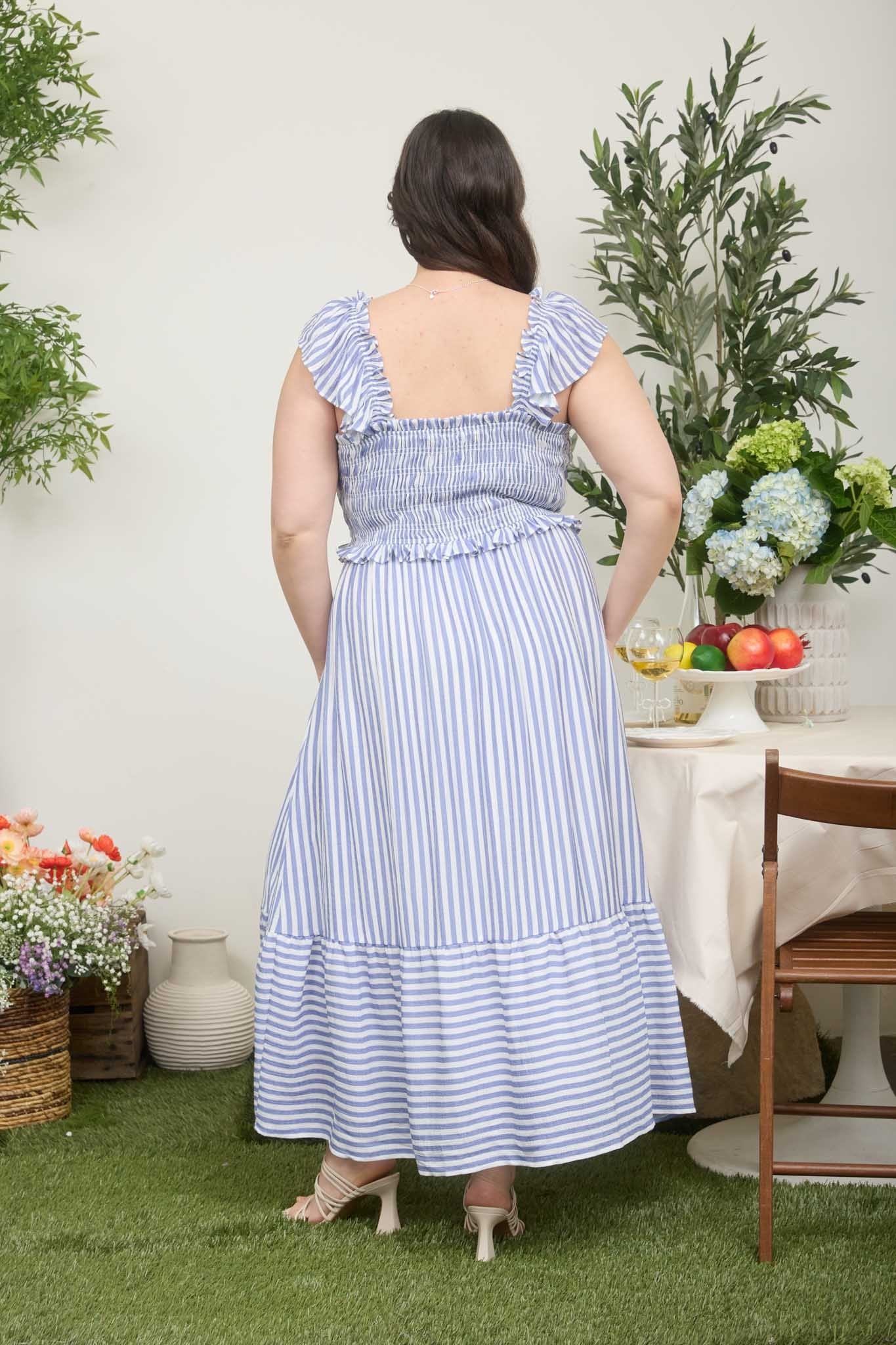Blue Striped Smocked Plus Midi Dress - Image 3