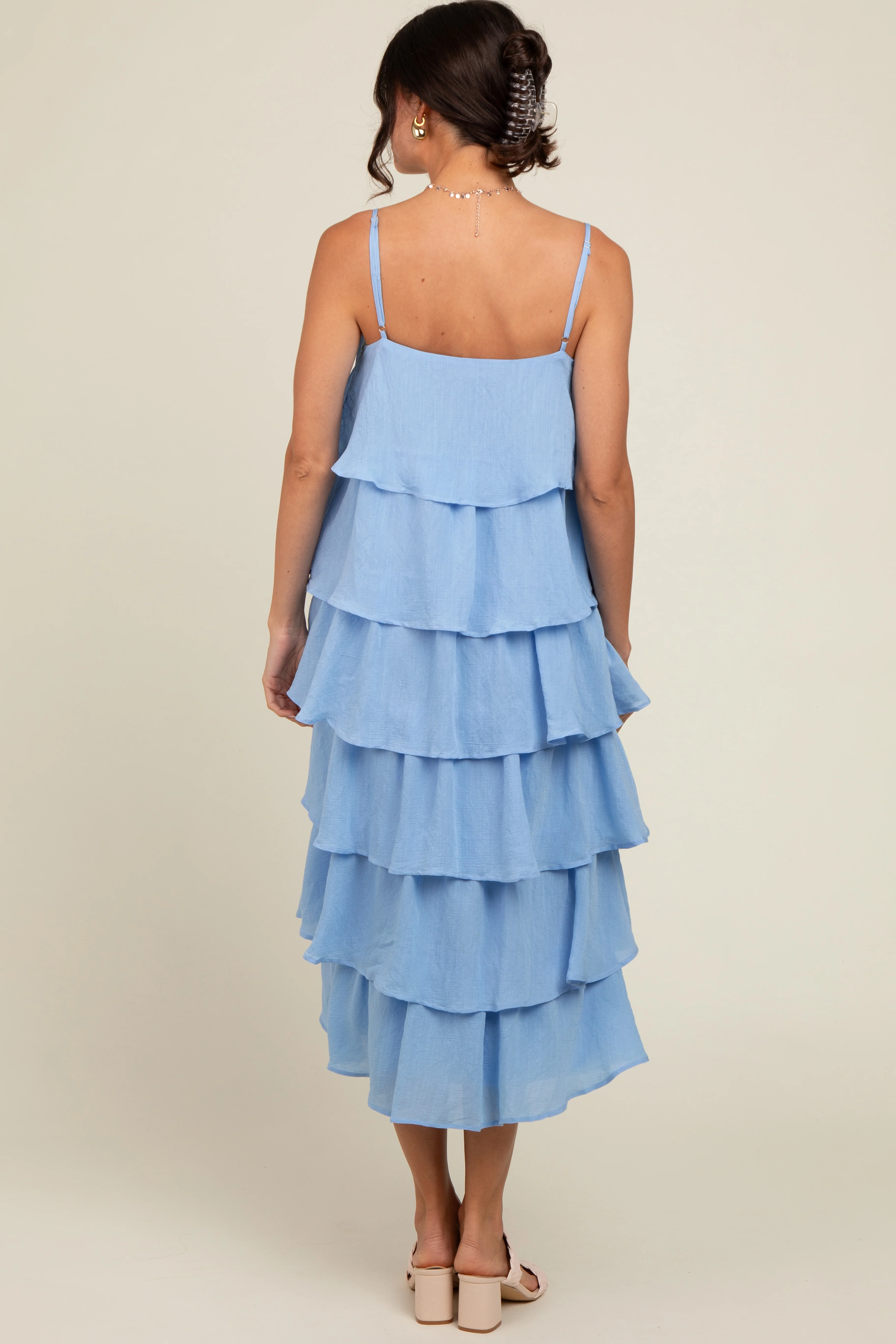 Blue Tiered Midi Dress - Image 4