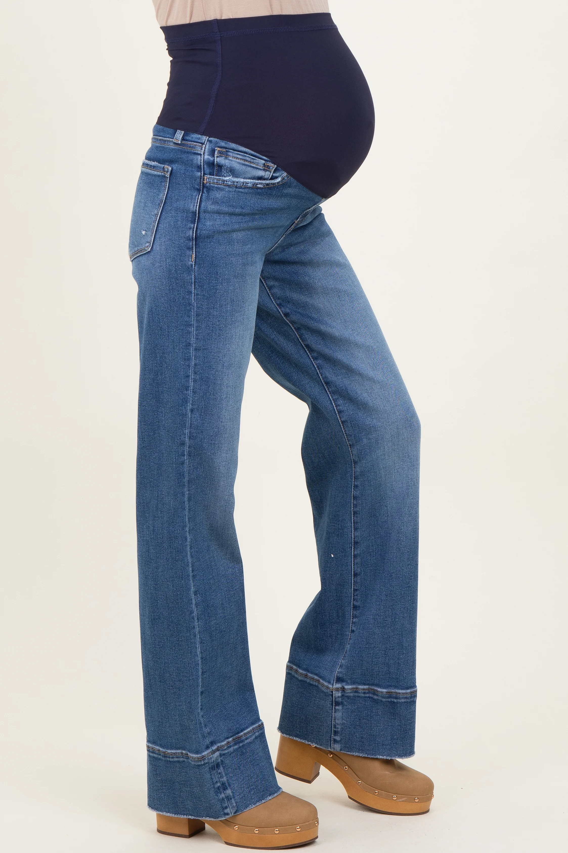 Blue Trouser Hem Wide Flare Maternity Jeans - Image 4
