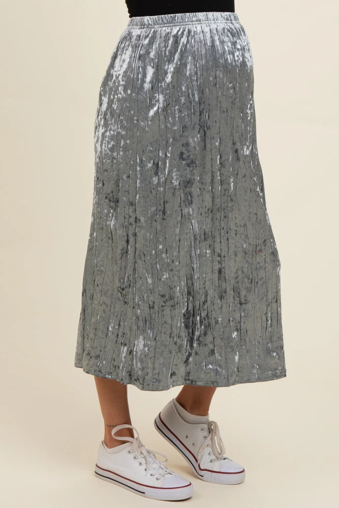 Blue Velvet Crinkled Maternity Midi Skirt - Image 5