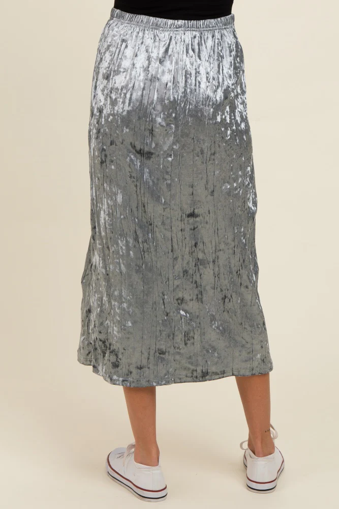 Blue Velvet Crinkled Maternity Midi Skirt - Image 6