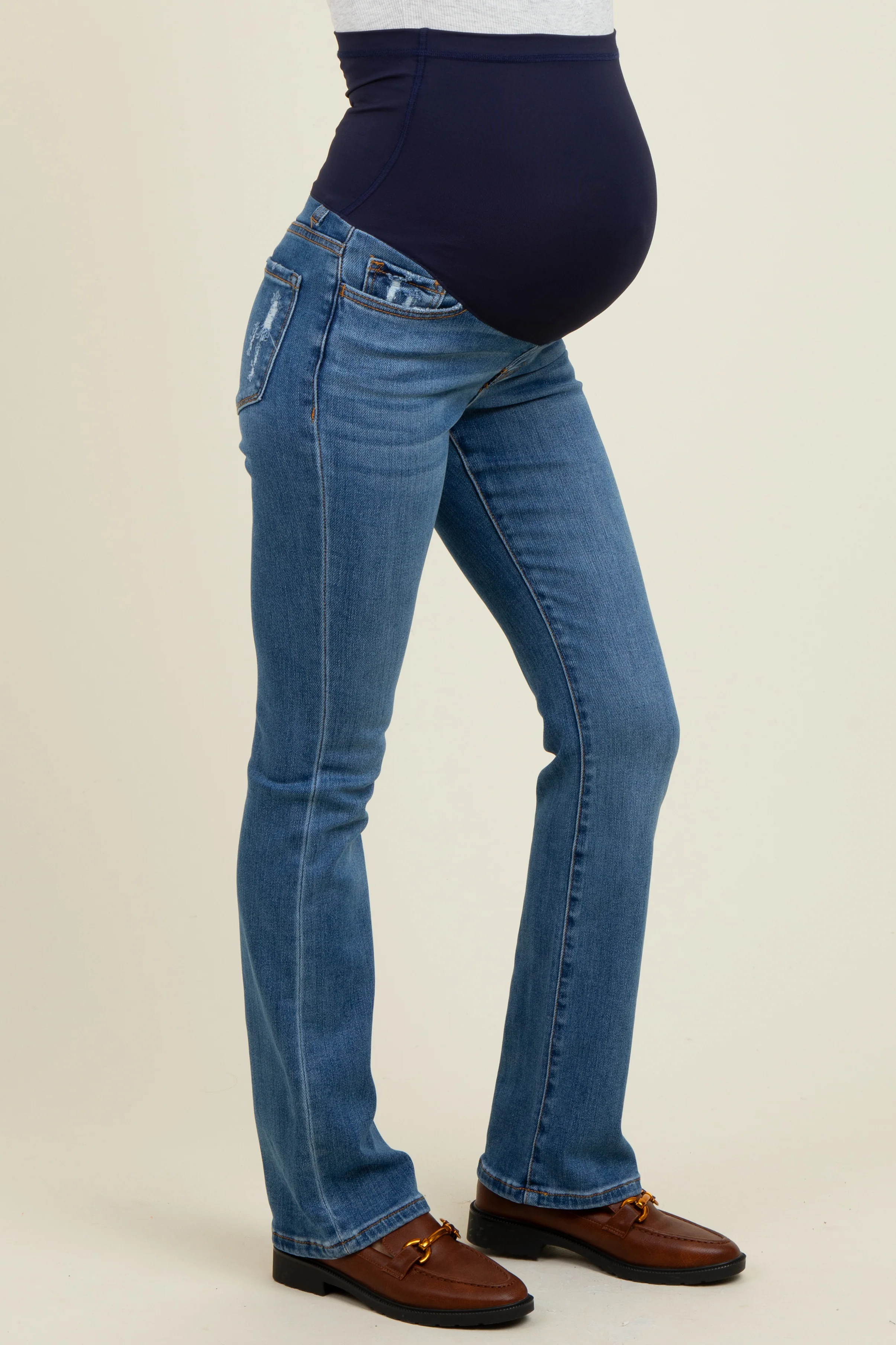 Blue Vintage Wash Slim Bootcut Maternity Jeans - Image 3