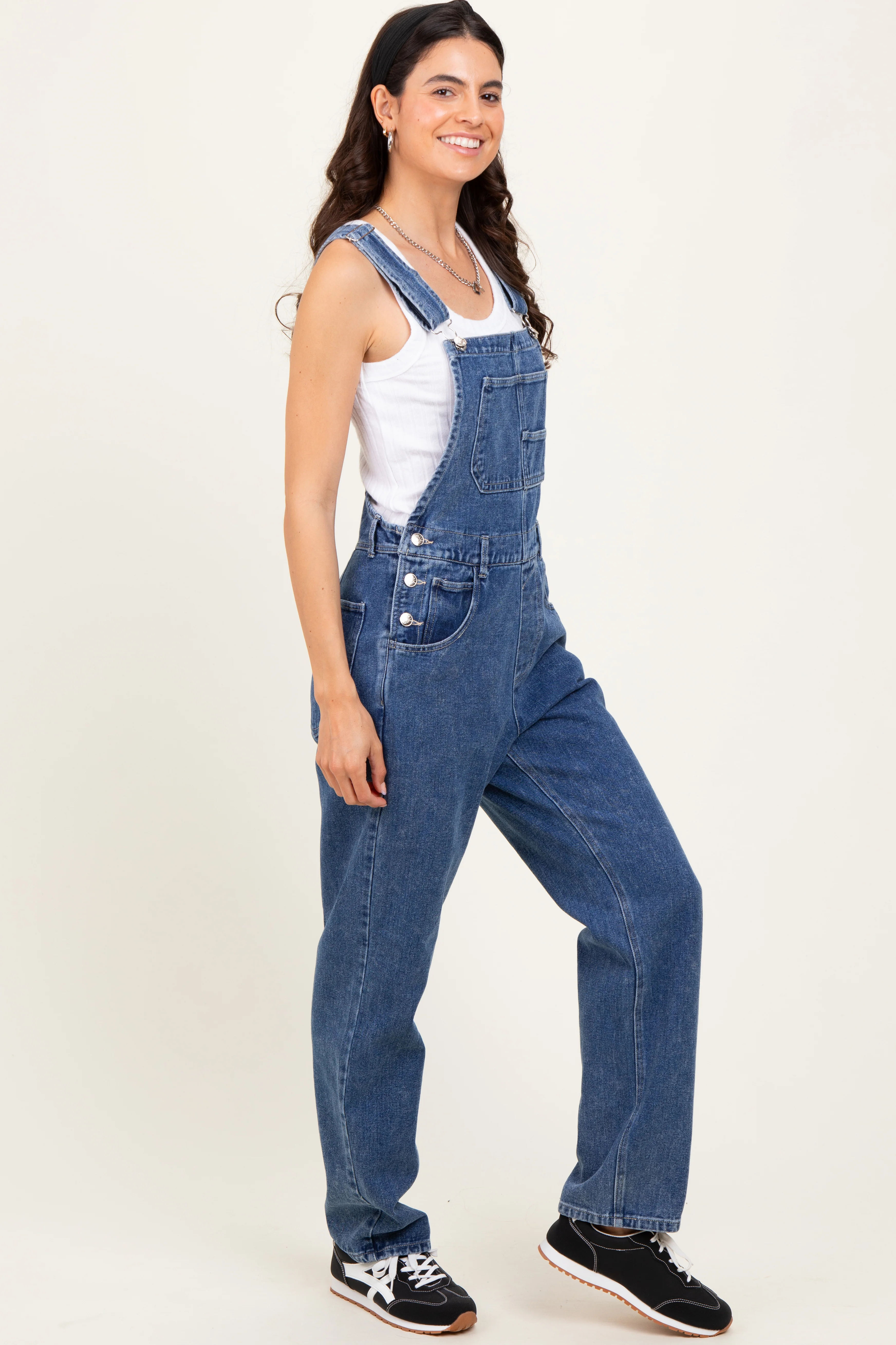 Blue Wash Rolled Cuff Denim Overalls - Image 3