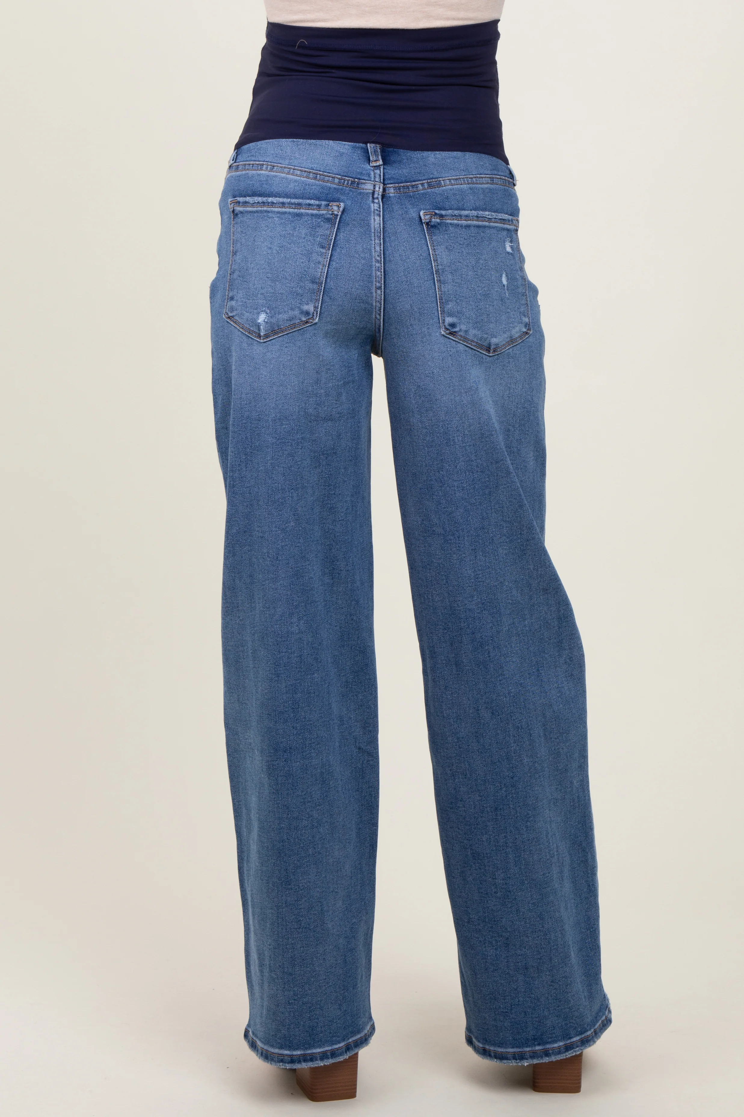Blue Washed Wide Leg Maternity Jeans - Image 4