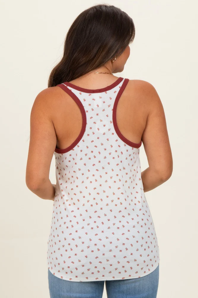 Brick Floral Solid Trim Maternity Tank Top - Image 4