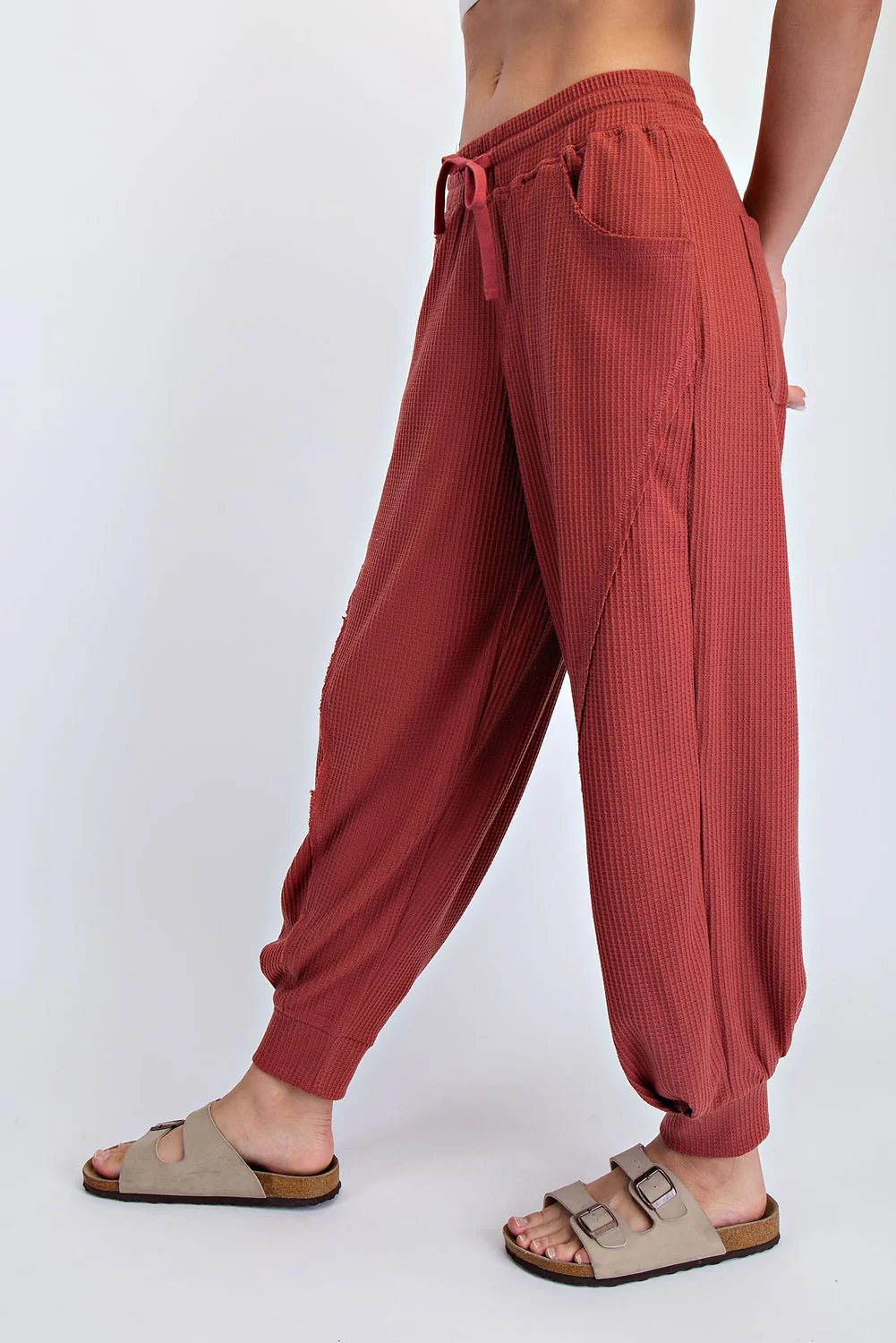 Brick Waffle Knit Raw Seam Joggers - Image 3