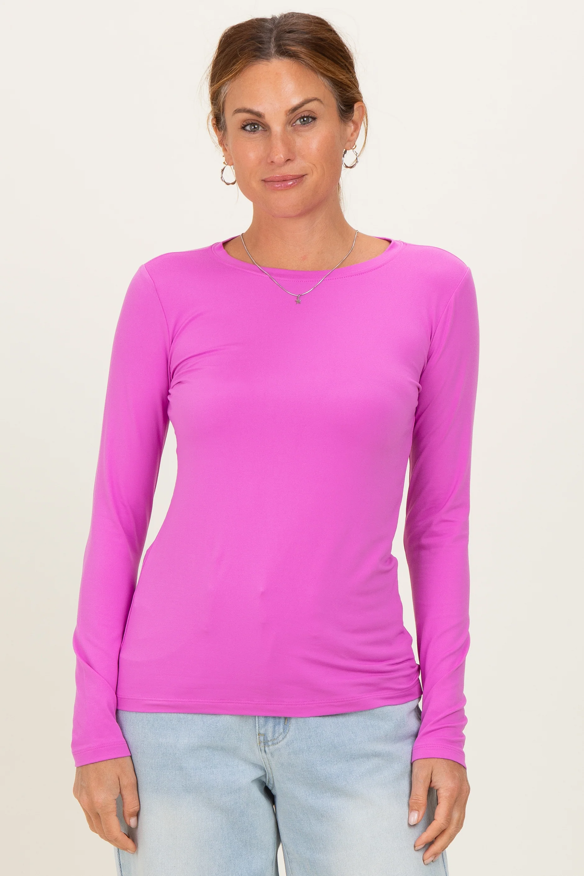 Bright Mauve Basic Long Sleeve Maternity Top - Image 5