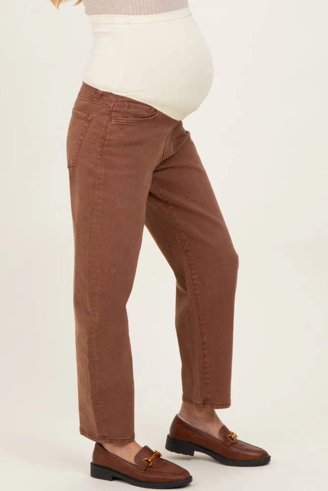 Brown Ankle Barrel Leg Maternity Jeans - Image 5