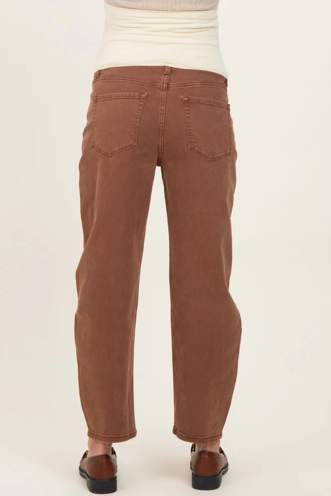 Brown Ankle Barrel Leg Maternity Jeans - Image 6
