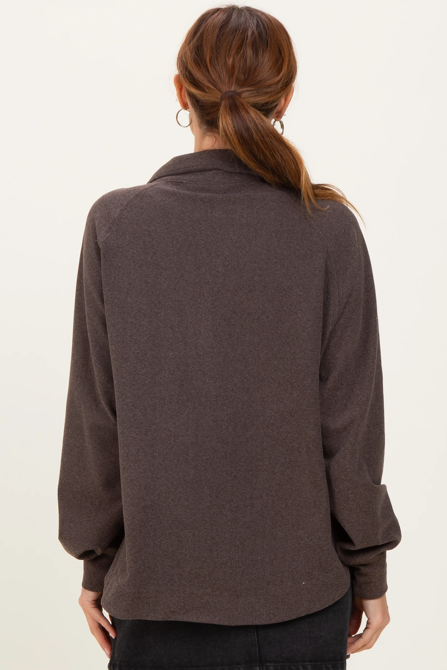 Brown Brushed Knit Button Collar Pullover - Image 4