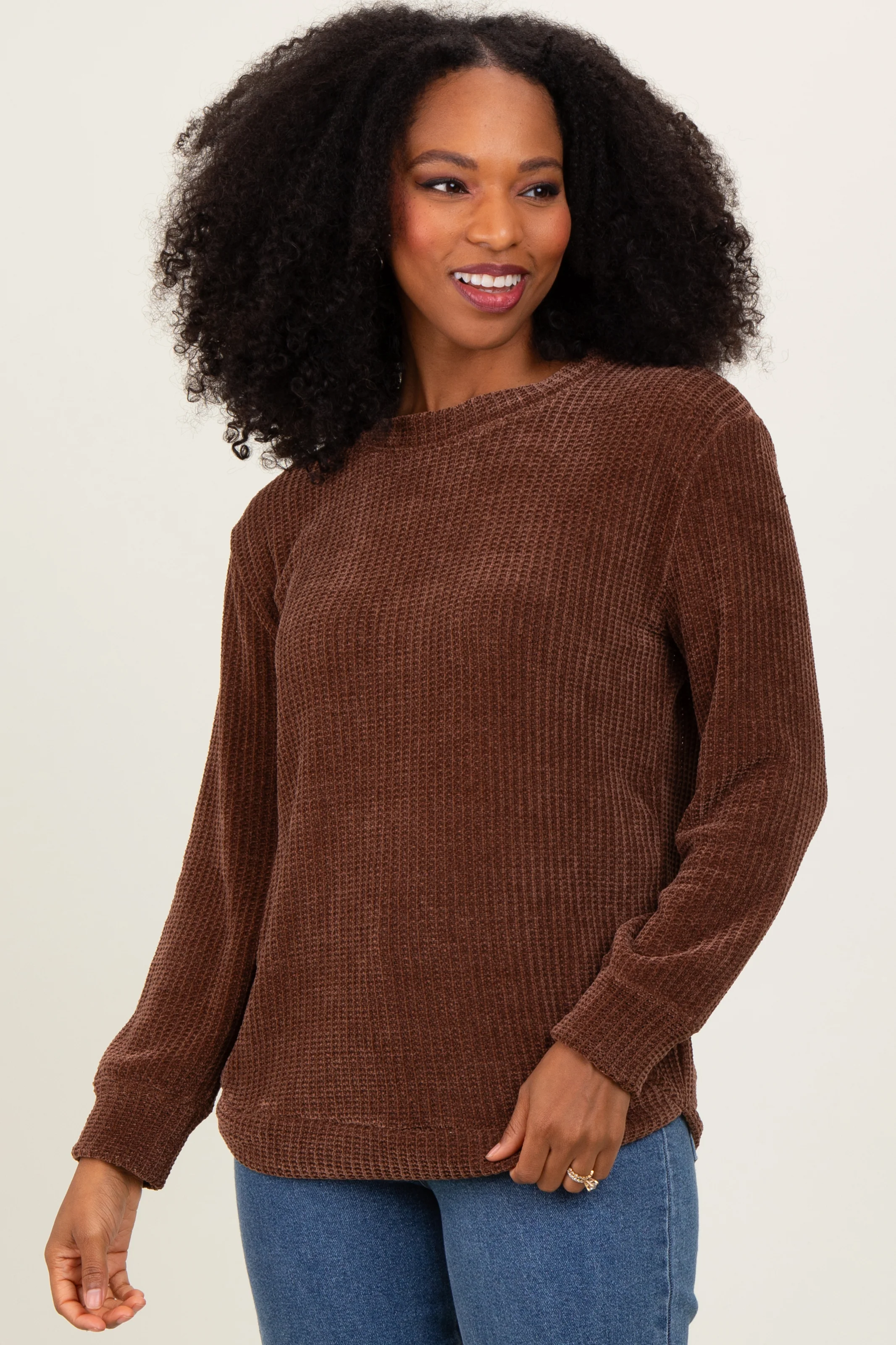 Brown Chenille Knit Maternity Sweater - Image 5