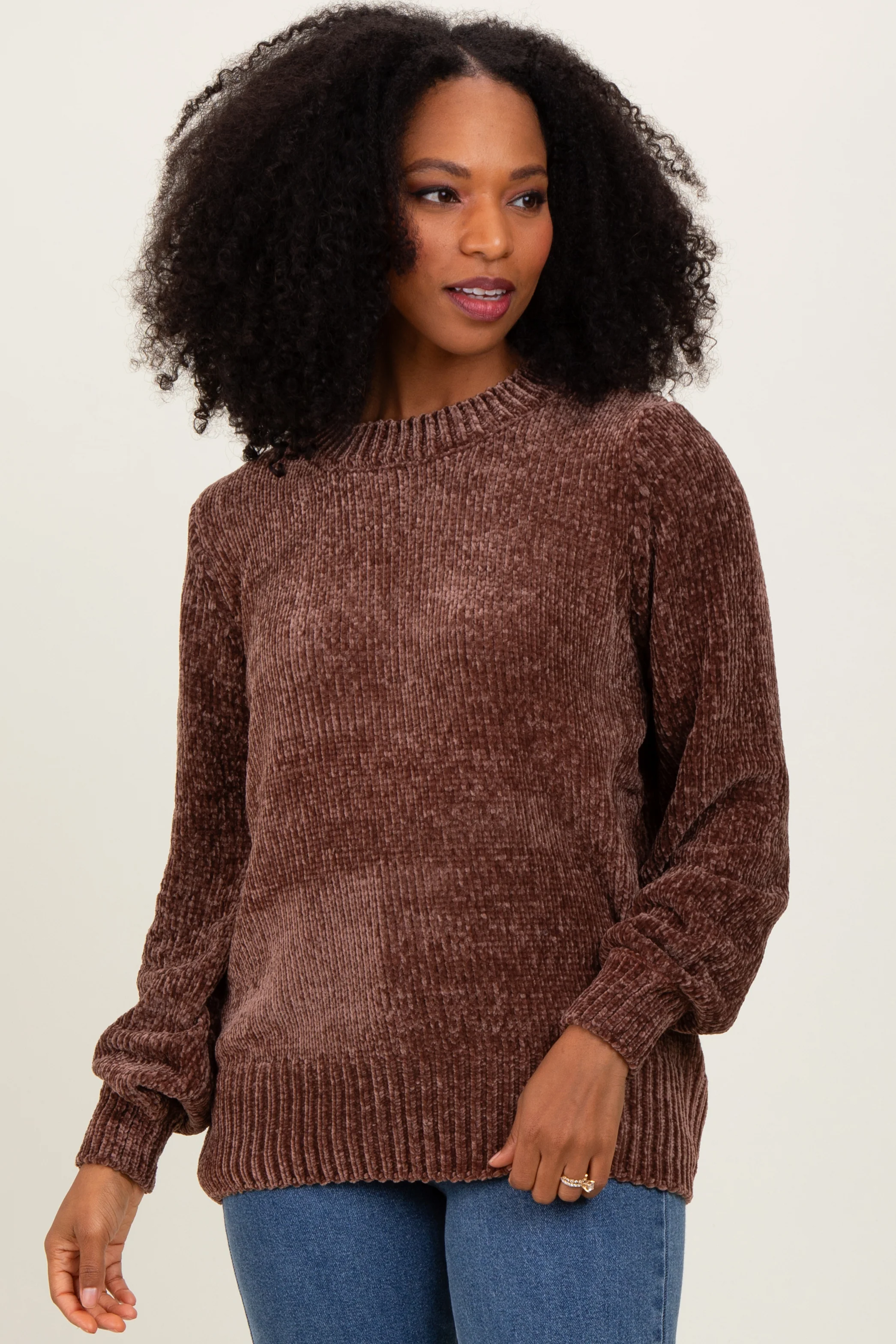 Brown Chenille Knit Sweater - Image 2