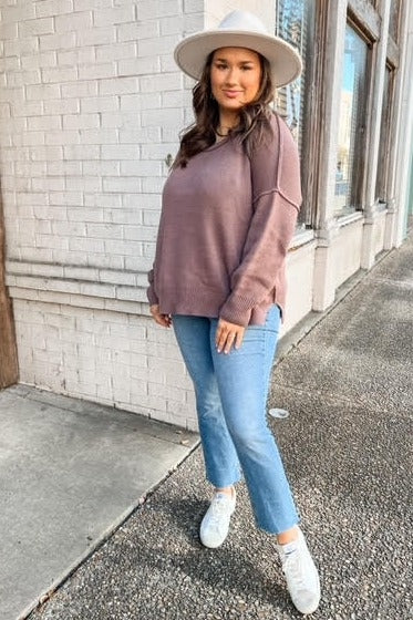 Brown Exposed Seam Side Slit Sweater - Image 28