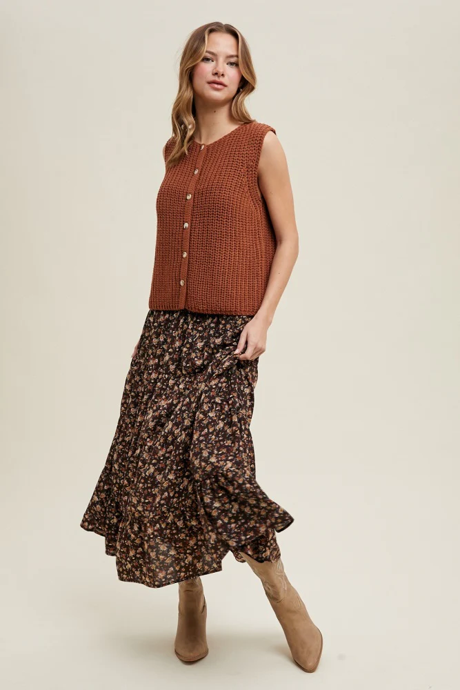 Brown Floral Smocked Waist Maternity Maxi Skirt - Image 6