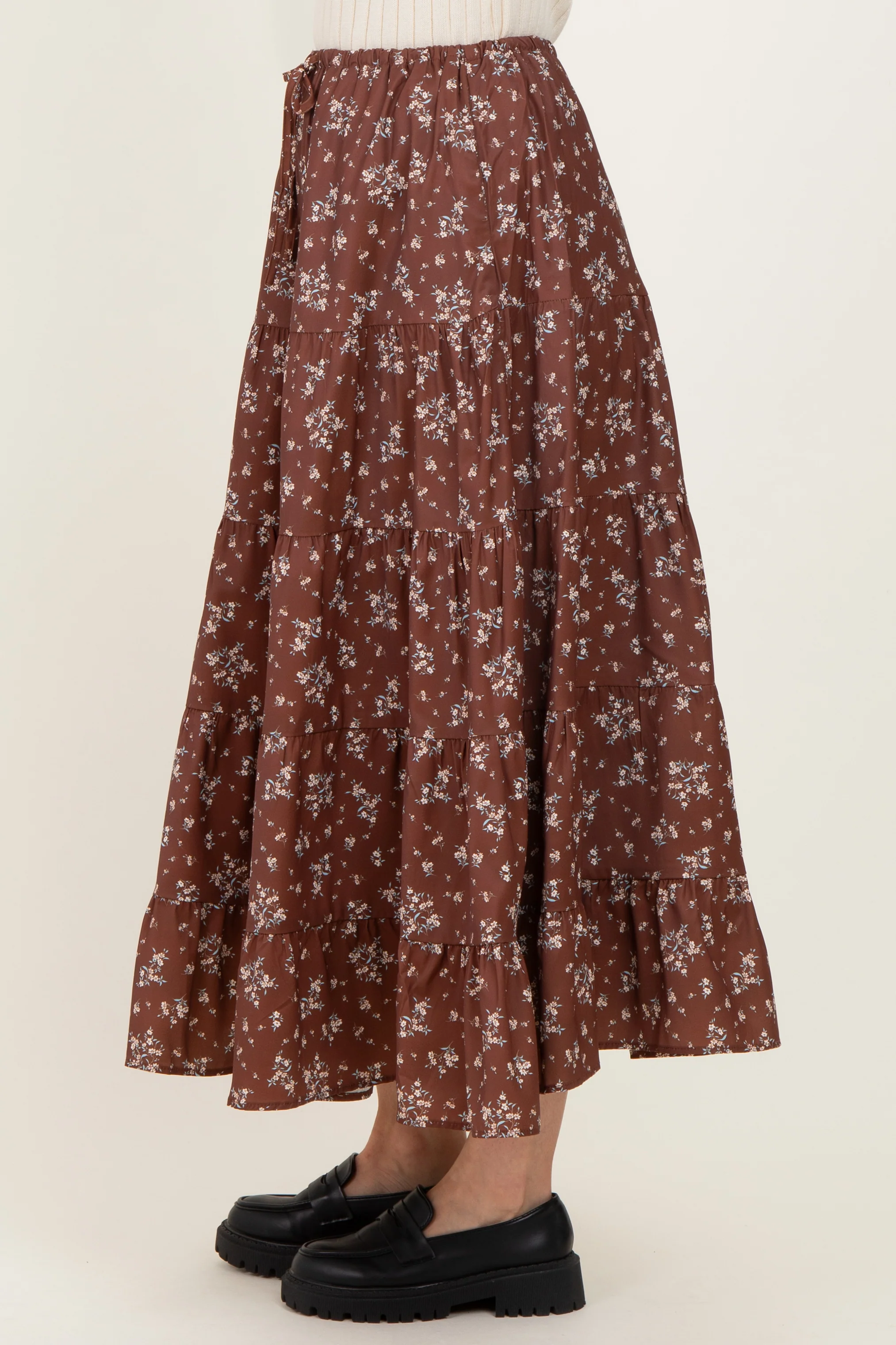 Brown Floral Tiered Maxi Skirt - Image 3