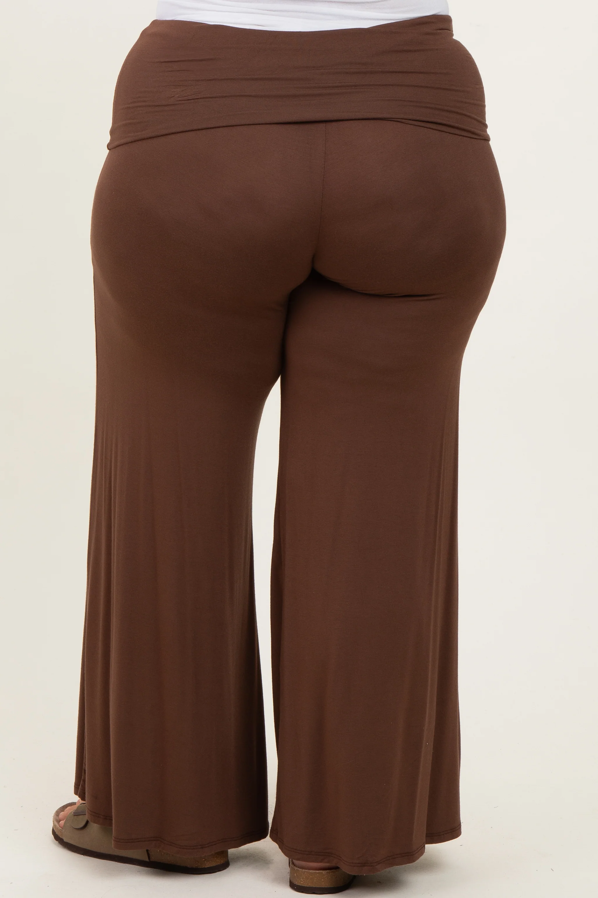 Brown Fold Over Waist Wide Leg Plus Lounge Pants - Image 4