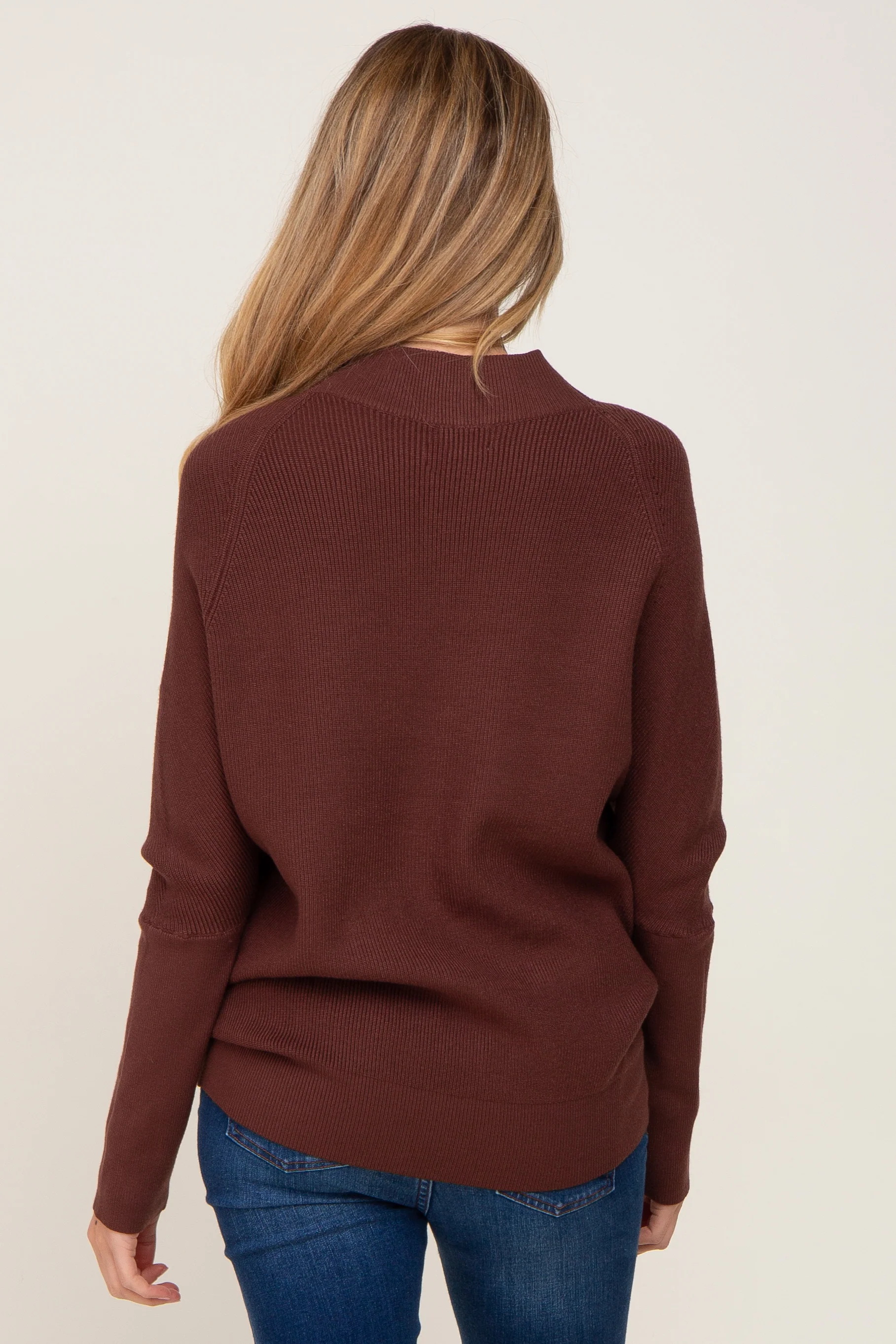 Brown Funnel Neck Dolman Sleeve Maternity Sweater - Image 3
