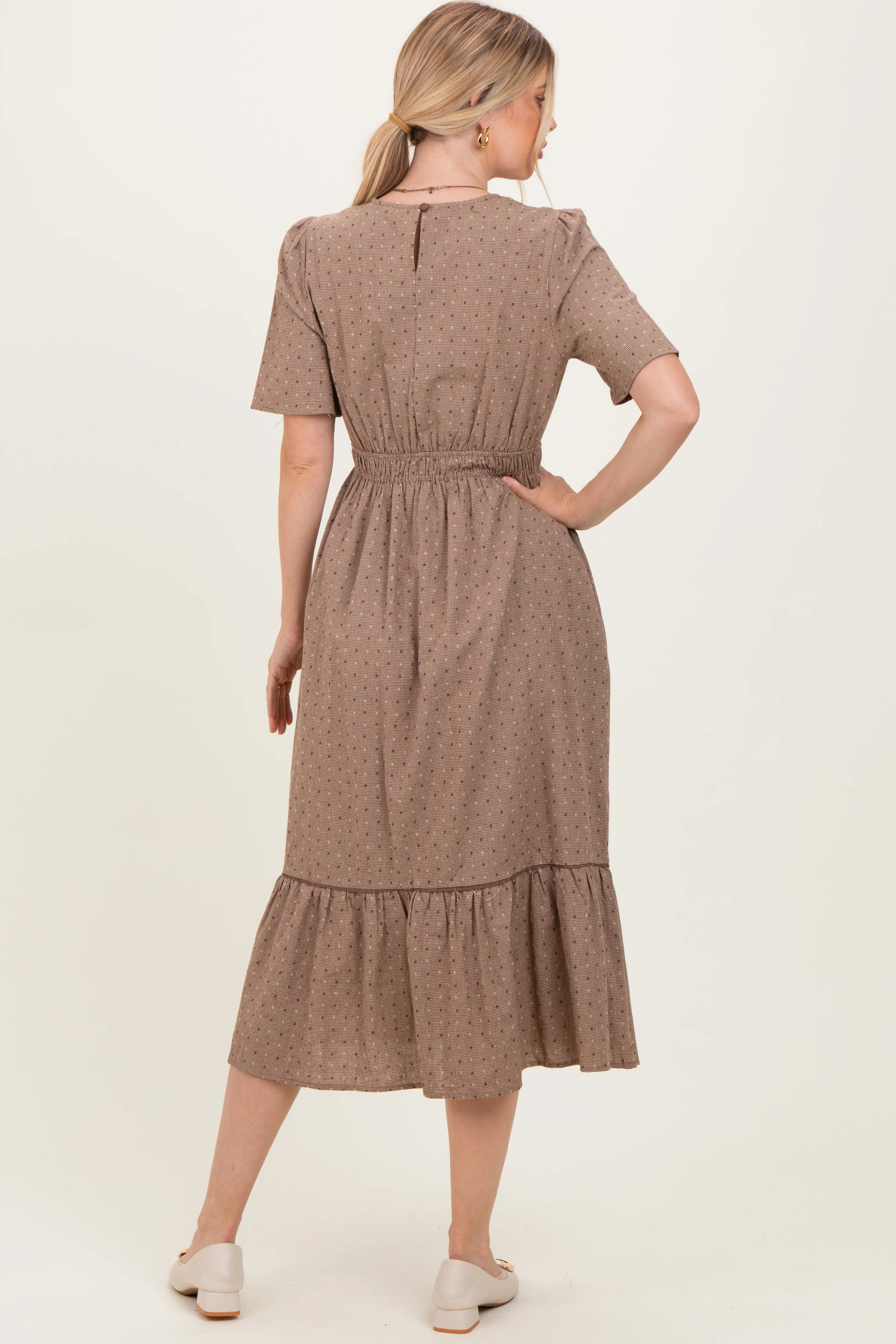 Brown Houndstooth Lace Midi Dress - Image 3
