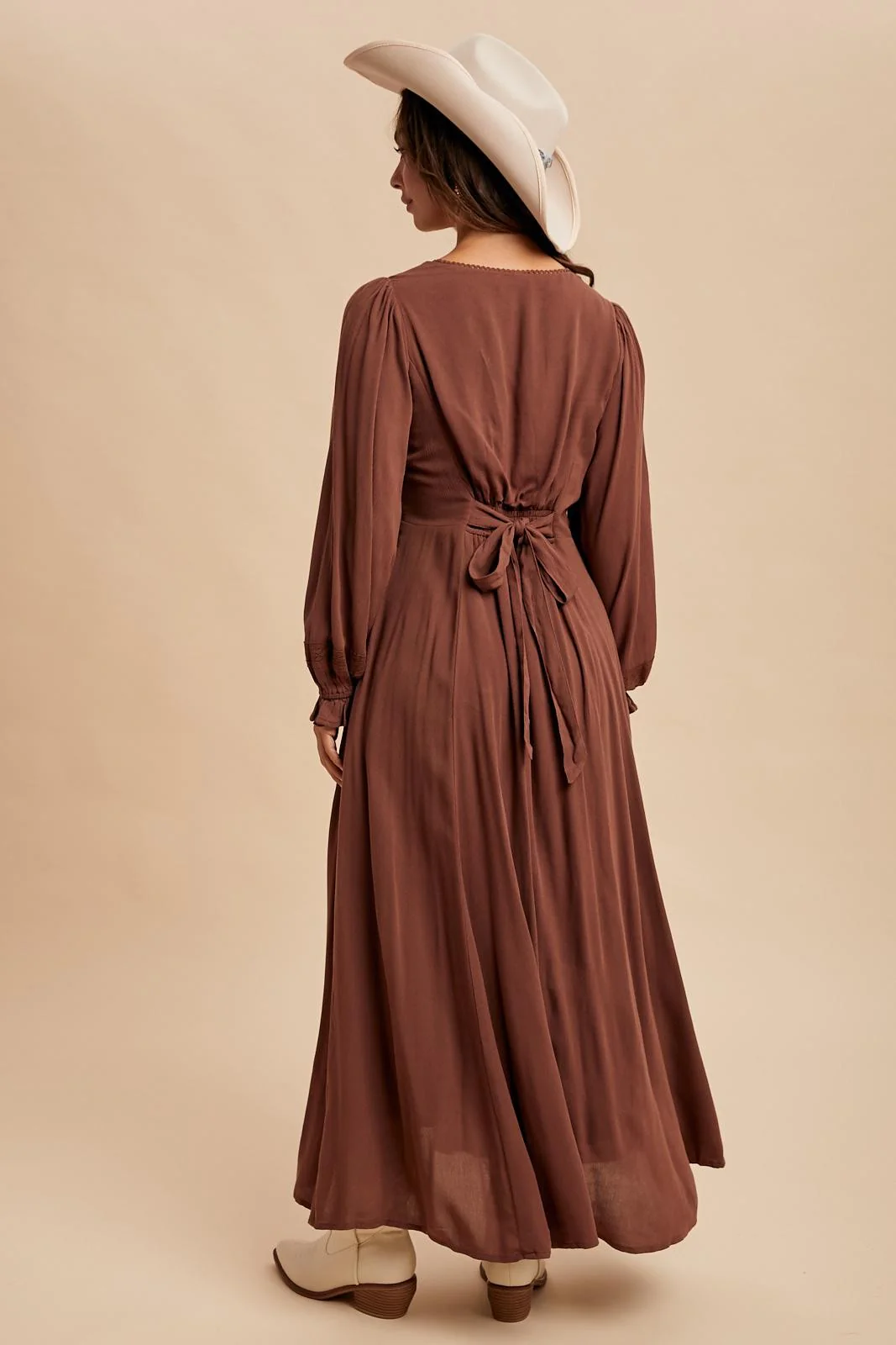 Brown Lace Detail Button Down Maxi Dress - Image 4