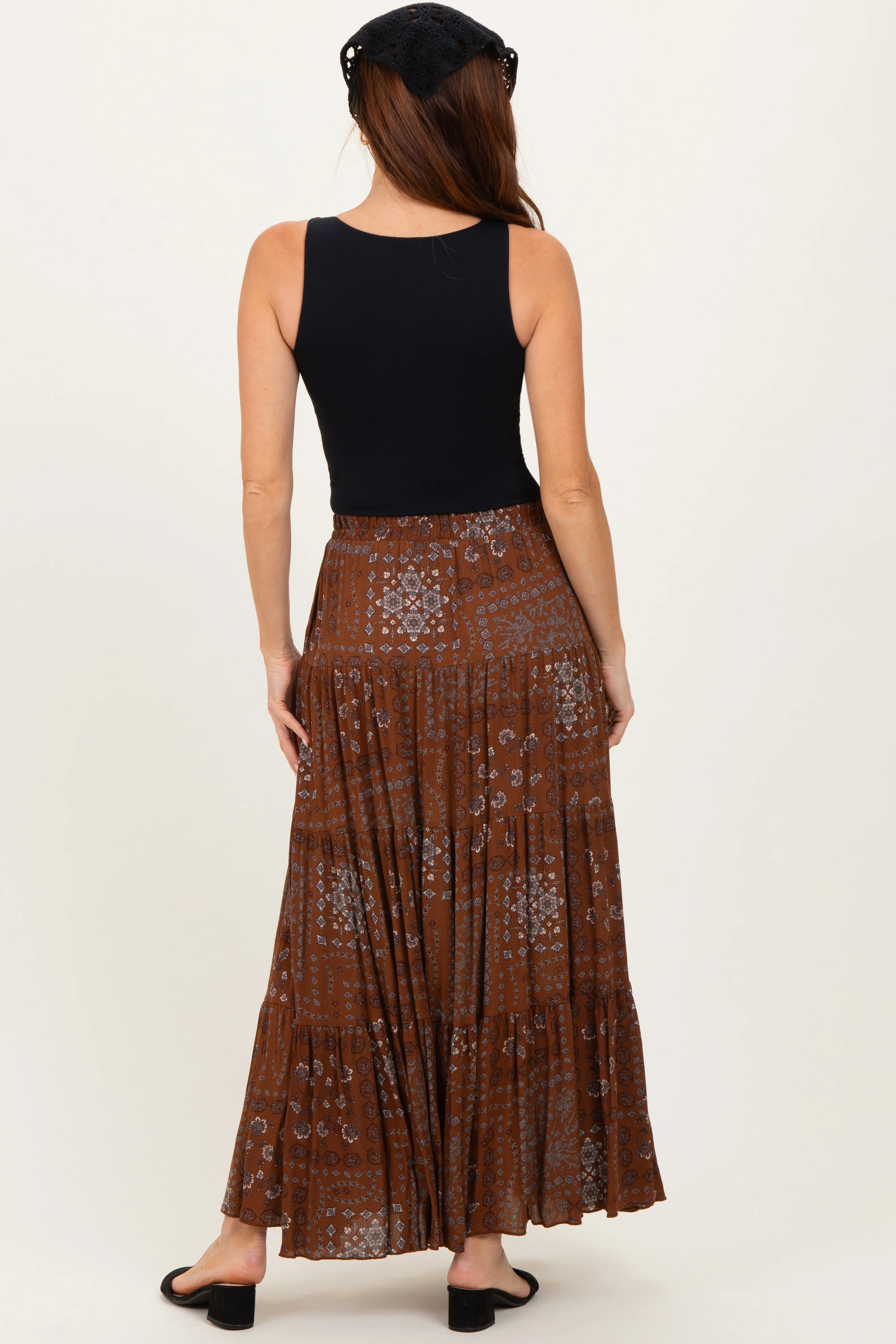 Brown Printed Tiered Maxi Skirt - Image 3