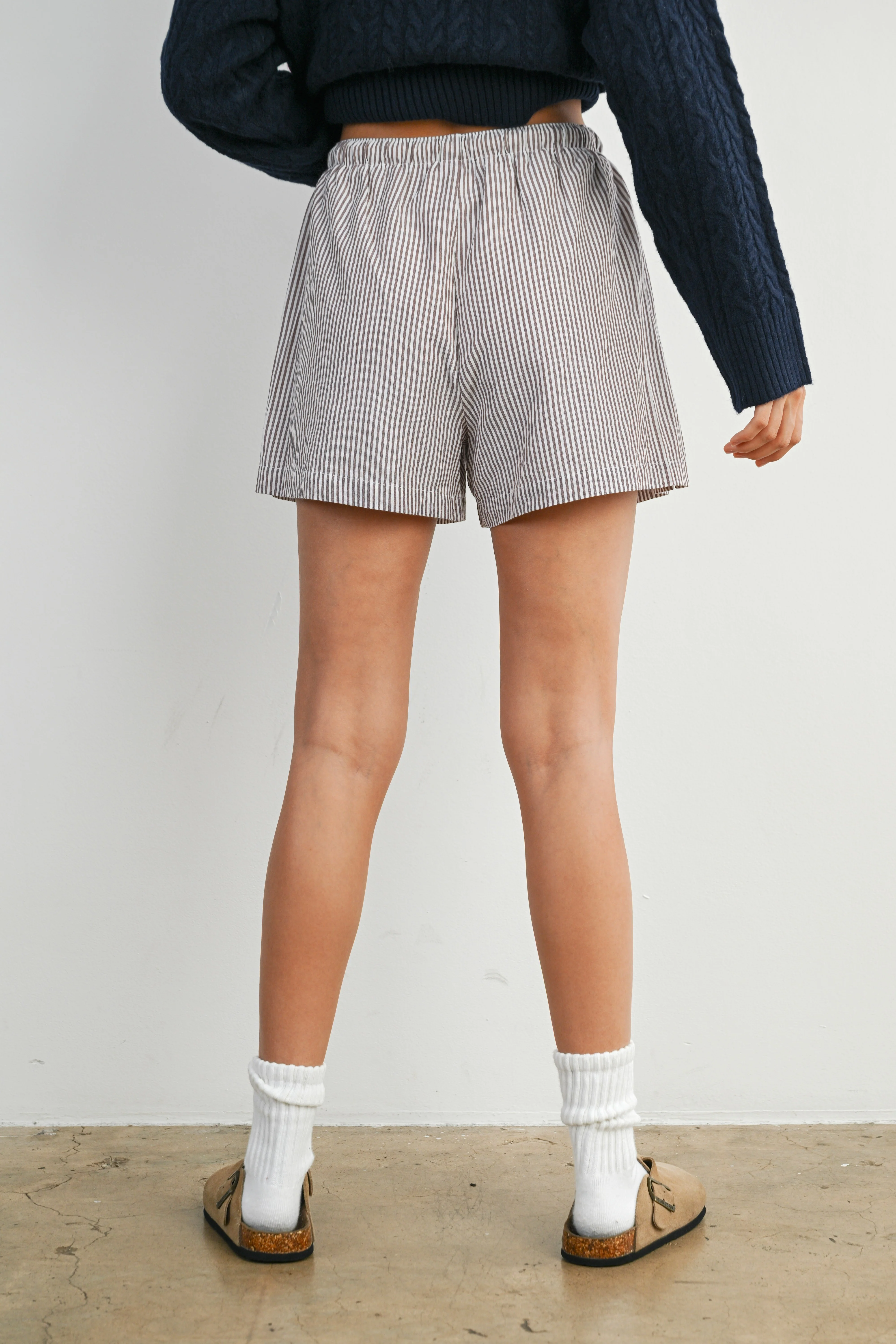 Brown Striped Drawstring Shorts - Image 5