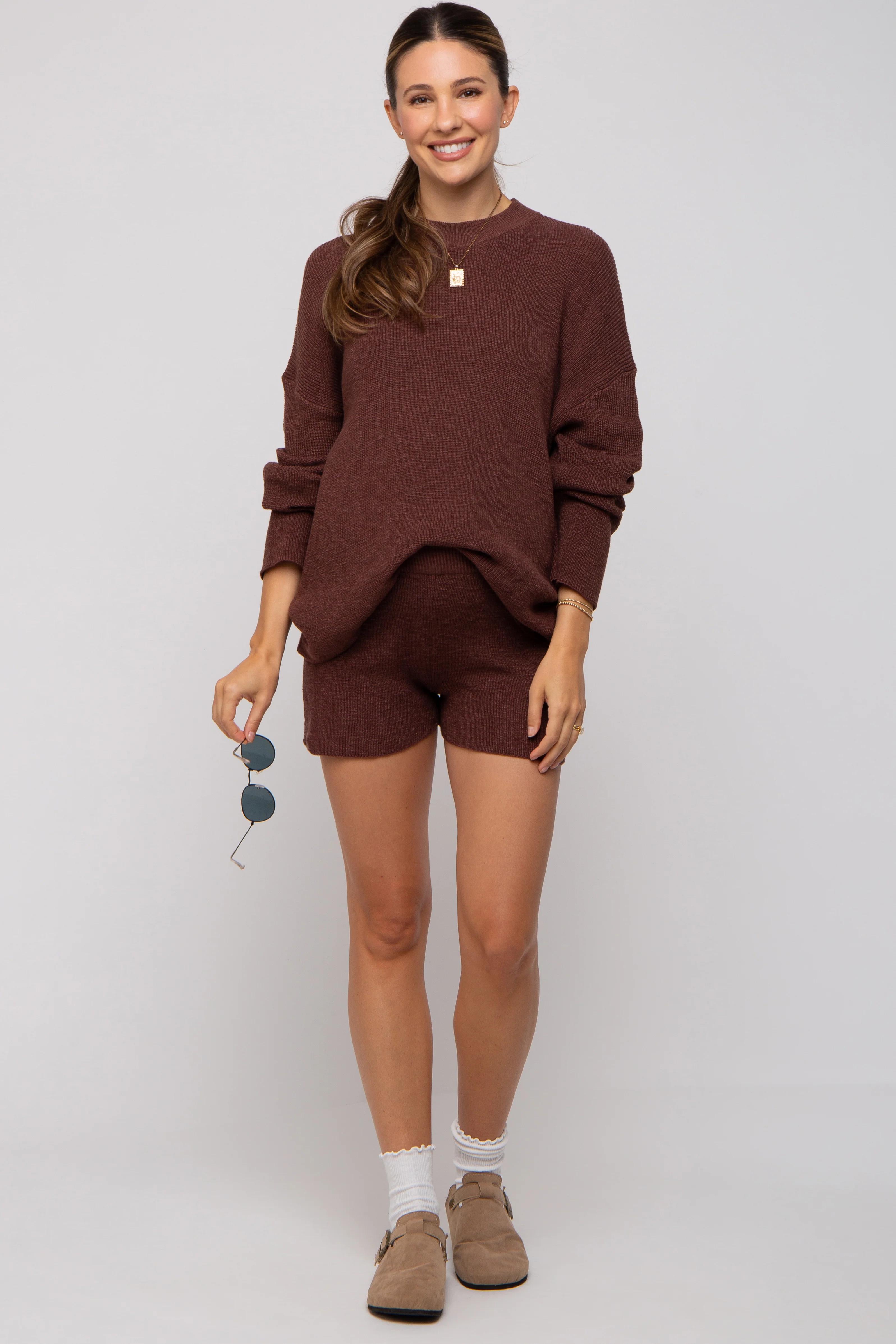 Brown Sweater and Short Maternity Set - Image 4