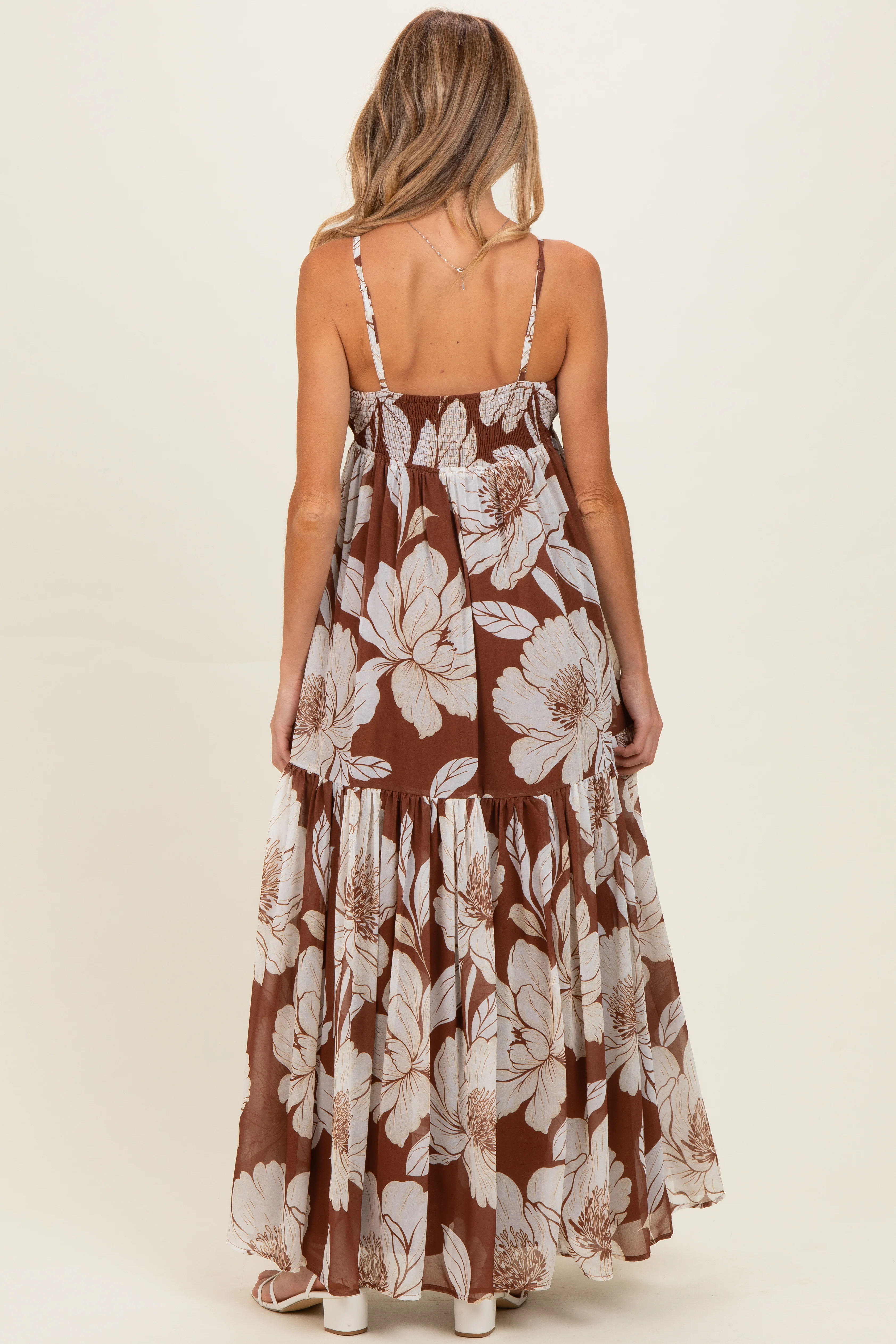 Brown Tropical Floral Maternity Maxi Dress - Image 3