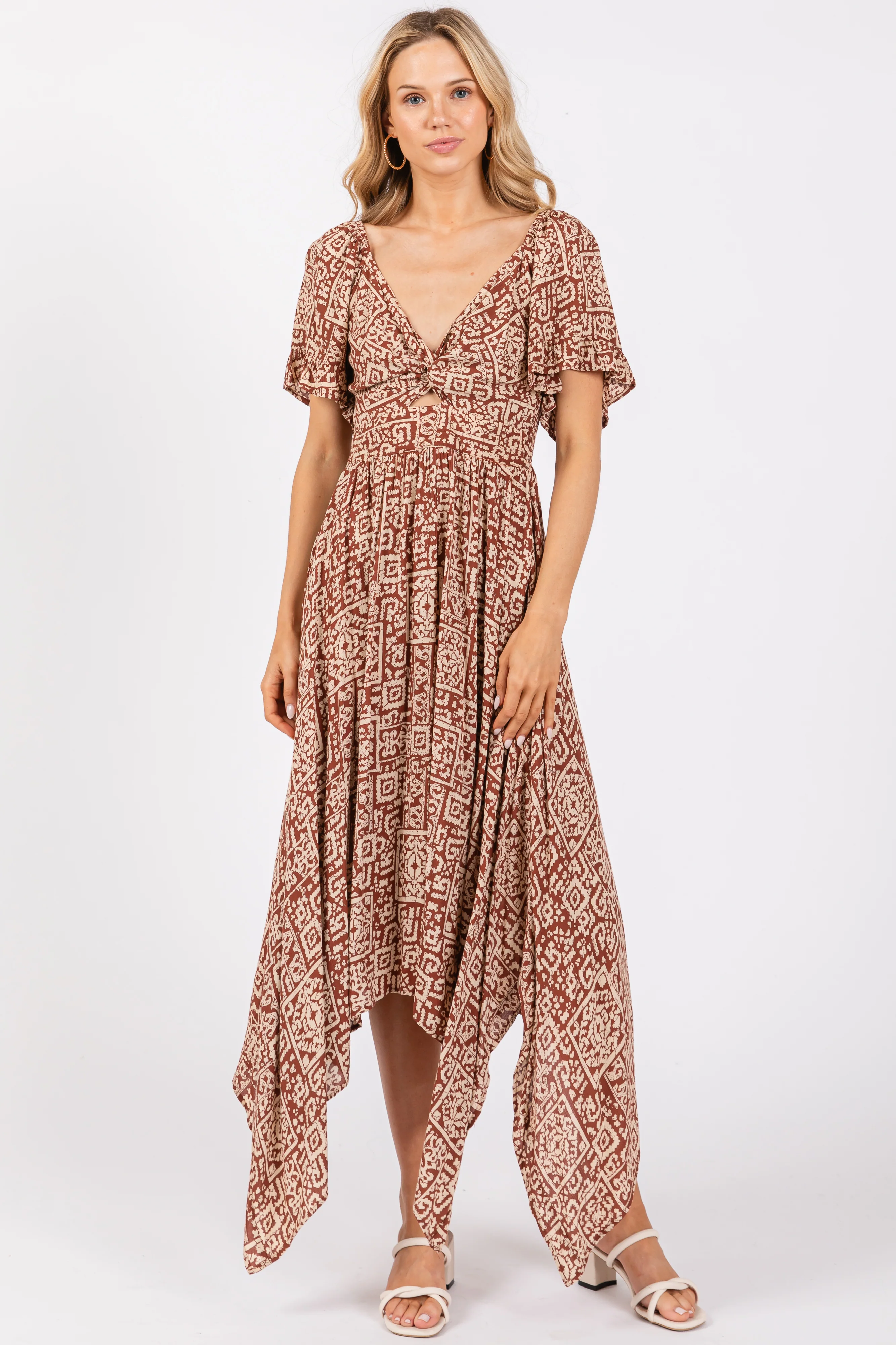 Brown Twist Front Cutout Maternity Maxi Dress - Image 4