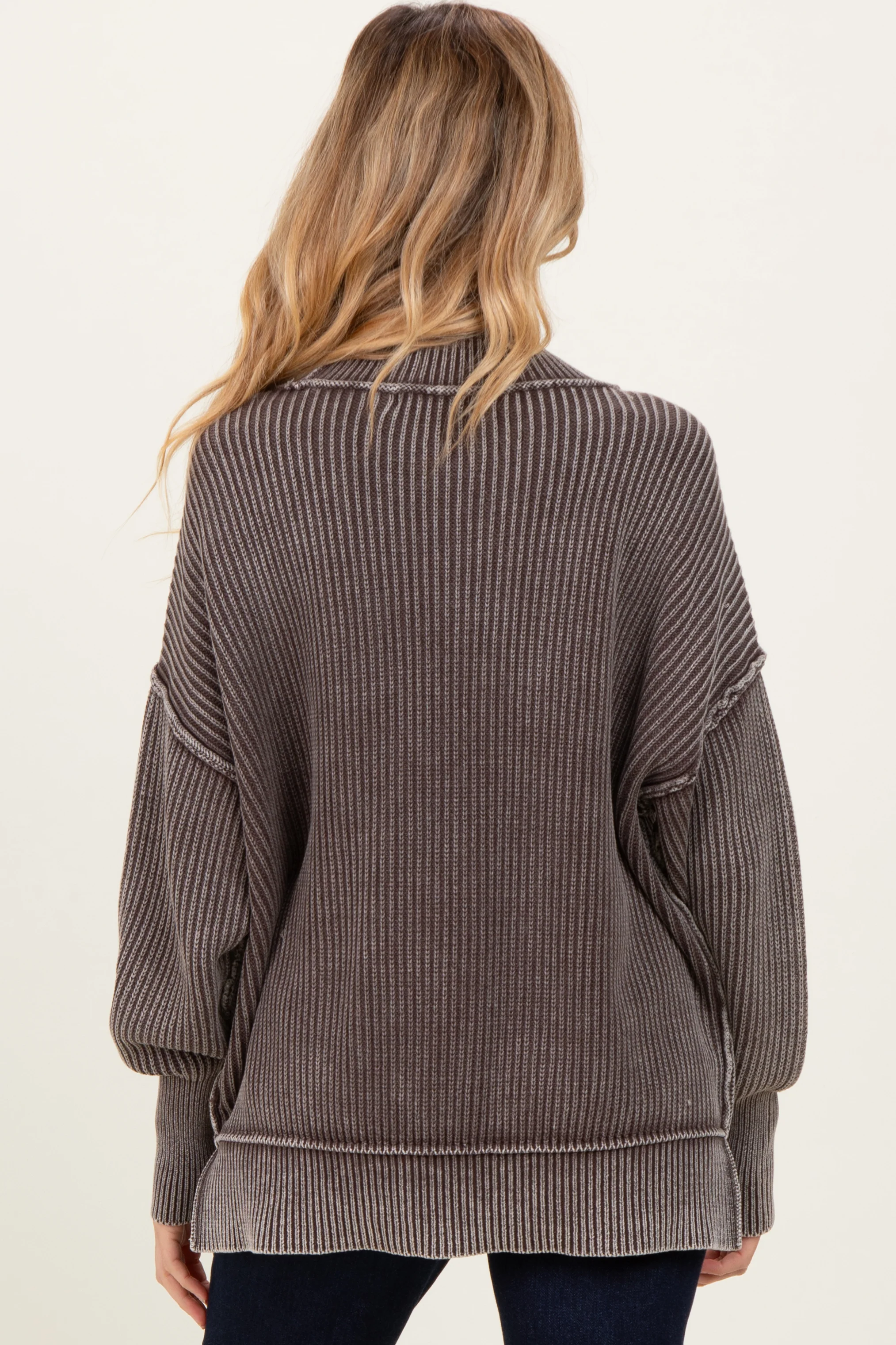 Brown Washed Side Slit Oversized Maternity Sweater - Image 4