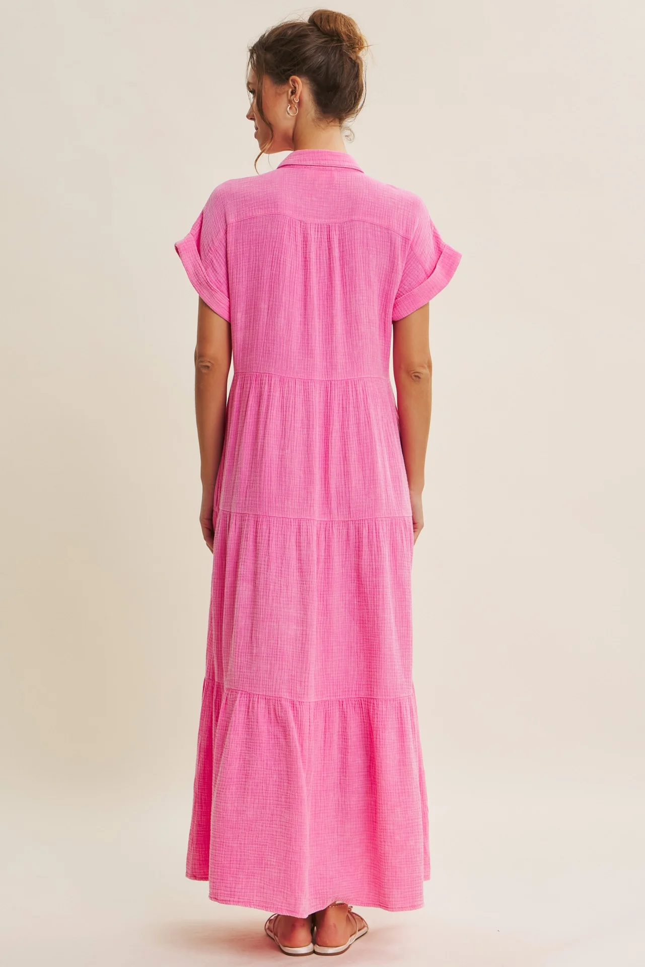 Bubble Gum Pink Breezy Mineral-Washed Gauze Maxi Shirt Dress - Image 5