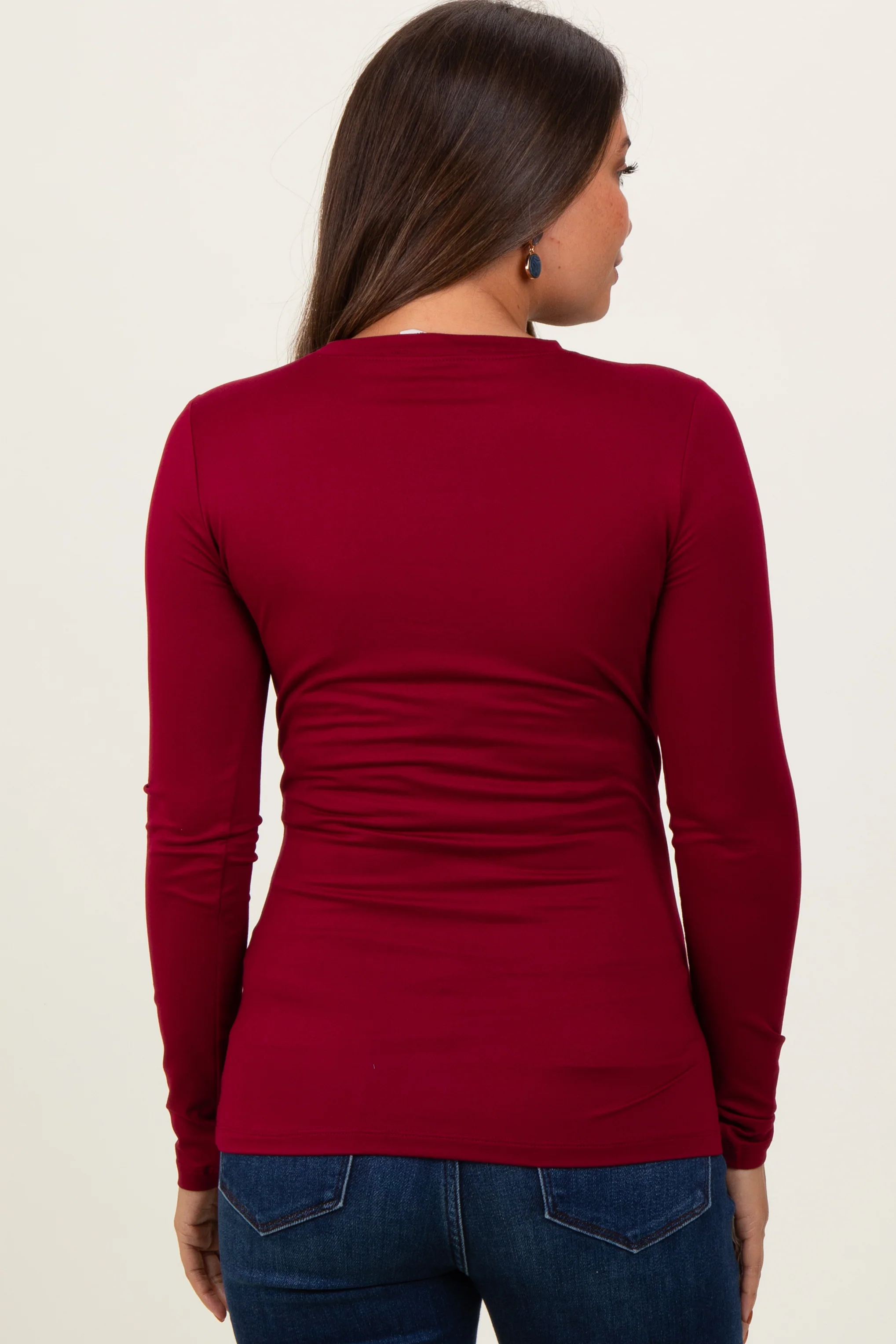 Burgundy Basic Long Sleeve Maternity Top - Image 4