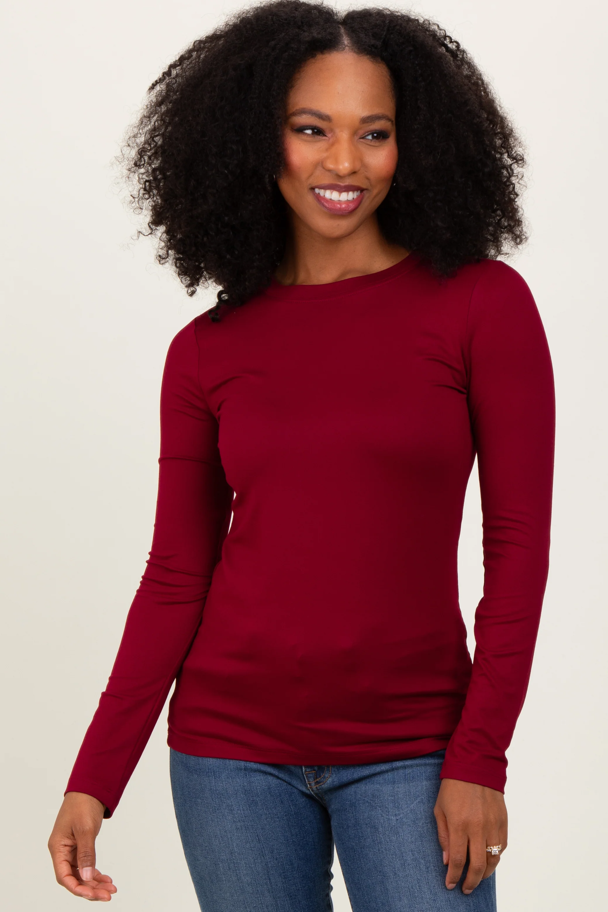 Burgundy Basic Long Sleeve Maternity Top - Image 5