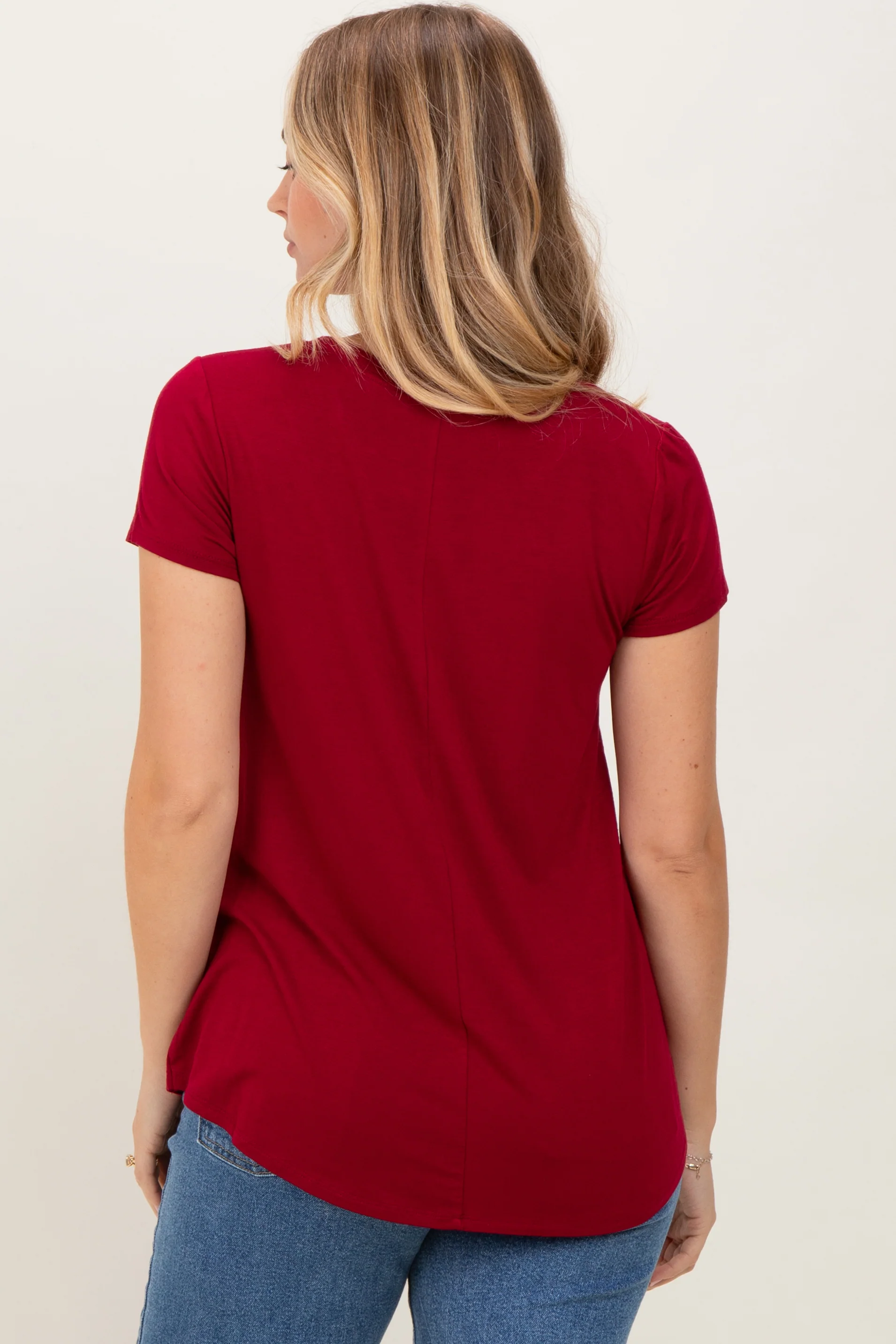 Burgundy Basic Short Sleeve Top - Image 4